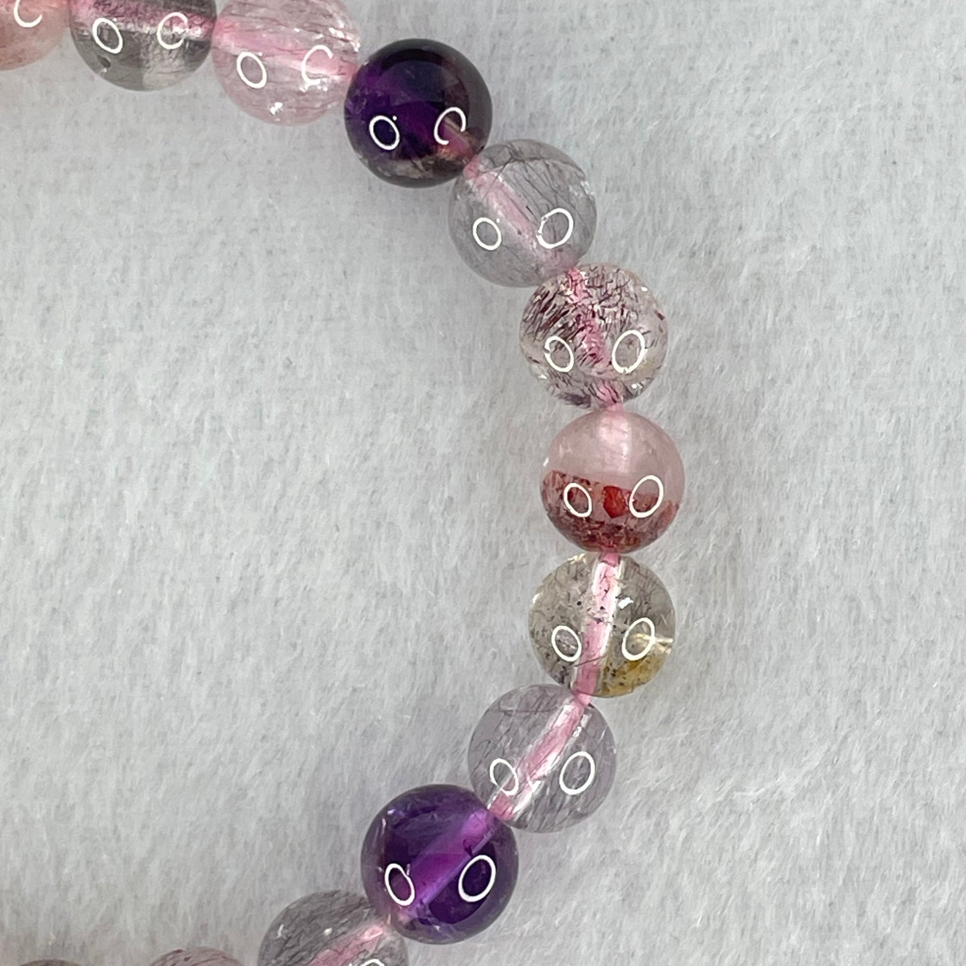 Above Average Grade Natural Super 7 Crystal Beads Bracelet 天然超级七水晶珠手链 14.99g 15cm 8.1mm 24 Beads - Huangs Jadeite and Jewelry Pte Ltd