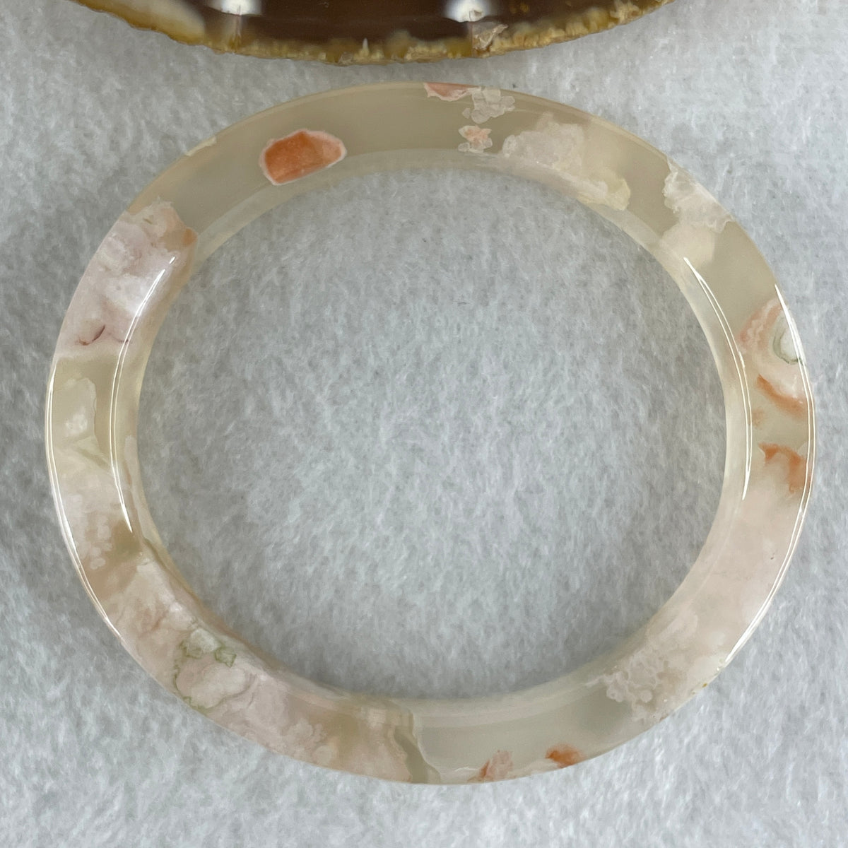 Natural Pink Flower Agate Set Oval Bangle 77.72g Inner Diameter 56.4mm 10.2 by 6.8mm (Perfect) - Huangs Jadeite and Jewelry Pte Ltd