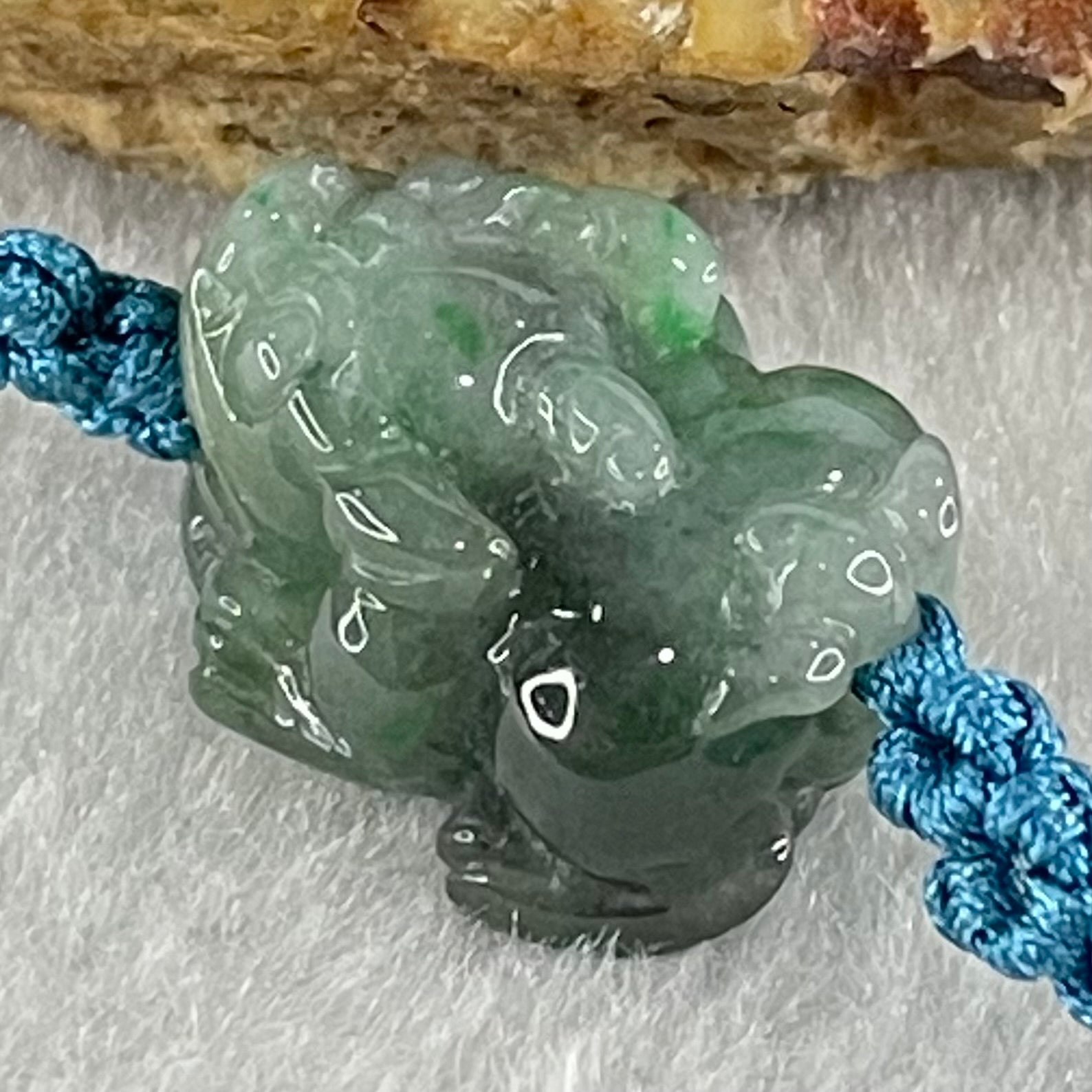 Type A Blueish Green with Wuji Black Grey Piao Hua Jadeite Male Pixiu String Bracelet 3.82g 15cm 17.7 by 13.2 by 9.6mm - Huangs Jadeite and Jewelry Pte Ltd