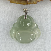 18K 750 White Gold Type A Icy Light Green Jadeite Milo Buddha with Diamonds Pendant 6.71g 26.6 by 28.0 by 6.0mm - Huangs Jadeite and Jewelry Pte Ltd