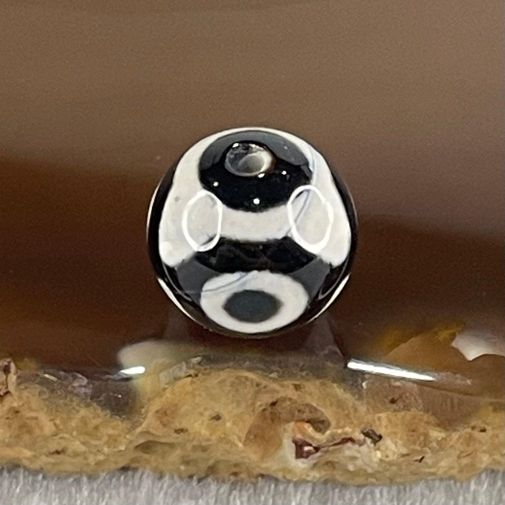 Natural Powerful Tibetan Old Oily Agate 3 Eyes Dzi Bead Heavenly Master (Tian Zhu) 三眼天诛 1.38g 9.9 by 10.1mm - Huangs Jadeite and Jewelry Pte Ltd