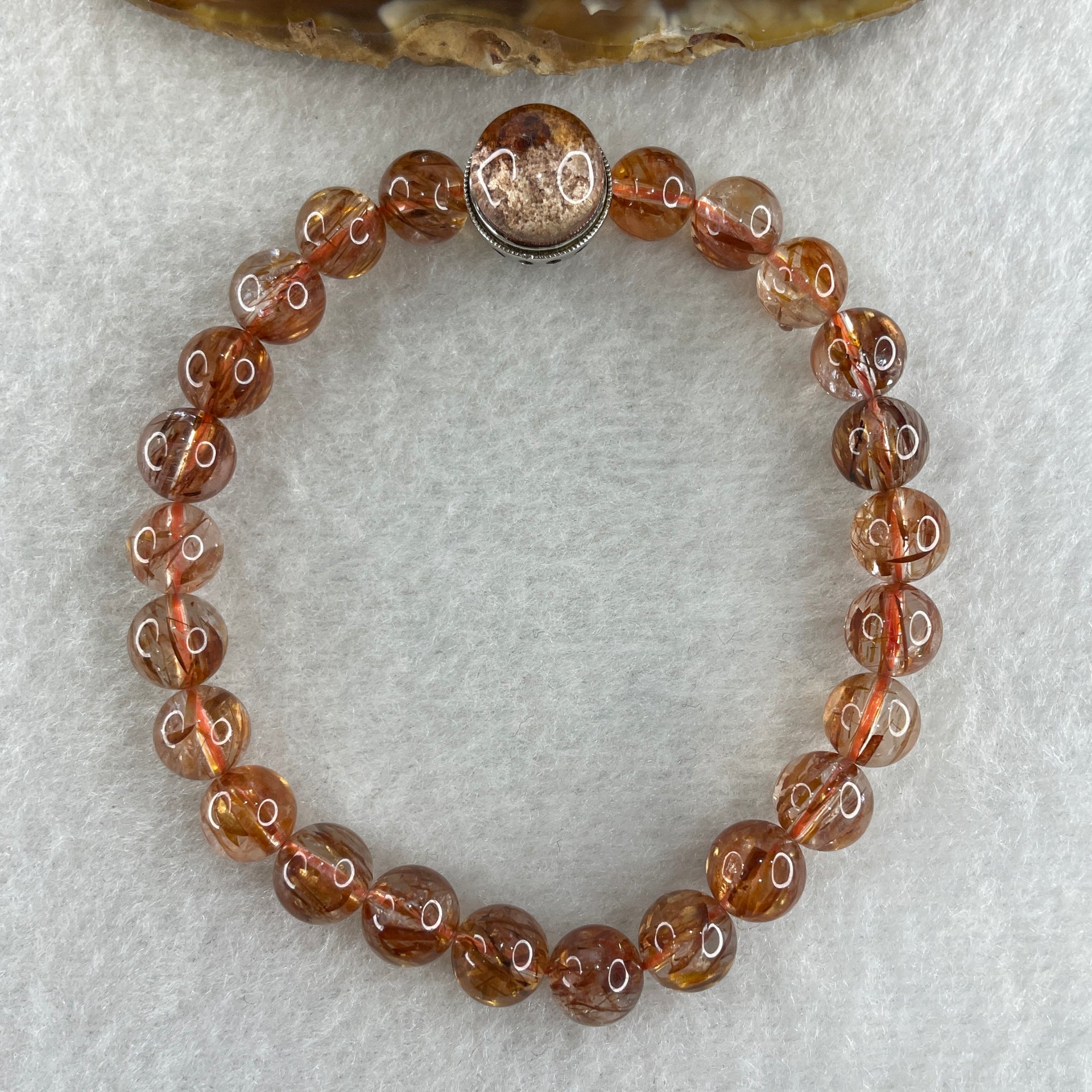 Natural Reddish Copper Rutilated Quartz Beads with Charm Bracelet 17.74g 7.8mm 24 Beads - 10.8 by 6.5mm 1 Charm - Huangs Jadeite and Jewelry Pte Ltd