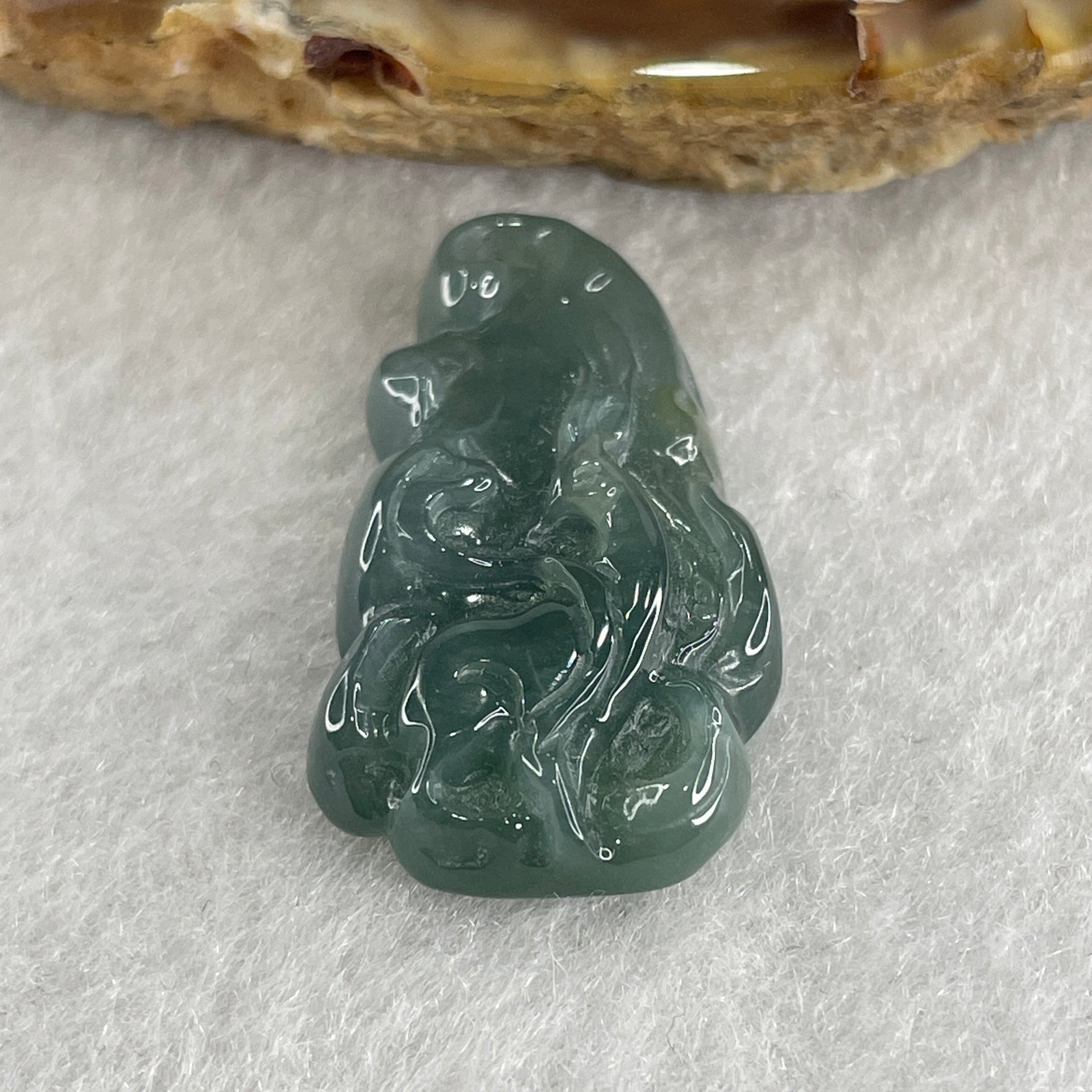 Natural Type A Blueish Green Jadeite 9 Tail Fox Pendant 4.65g 27.6 by 15.3 by 6.0mm - Huangs Jadeite and Jewelry Pte Ltd