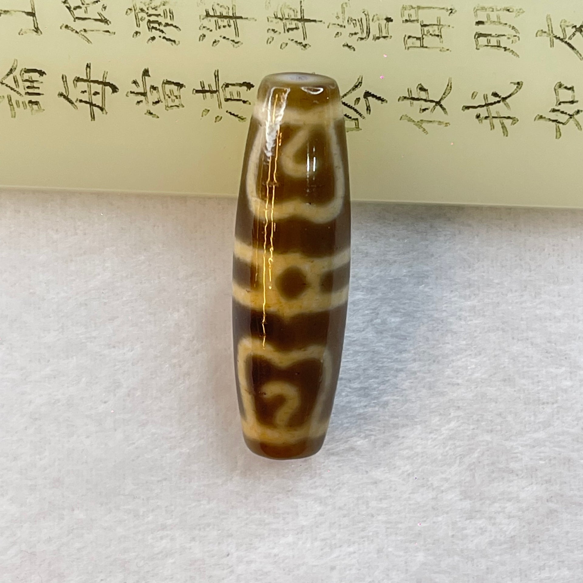 Natural Powerful Tibetan Old Oily Agate Guru Dharma Hat Dzi Bead Heavenly Master (Tian Zhu) 莲师法帽天珠 16.28g 48.4 by 14.7mm - Huangs Jadeite and Jewelry Pte Ltd