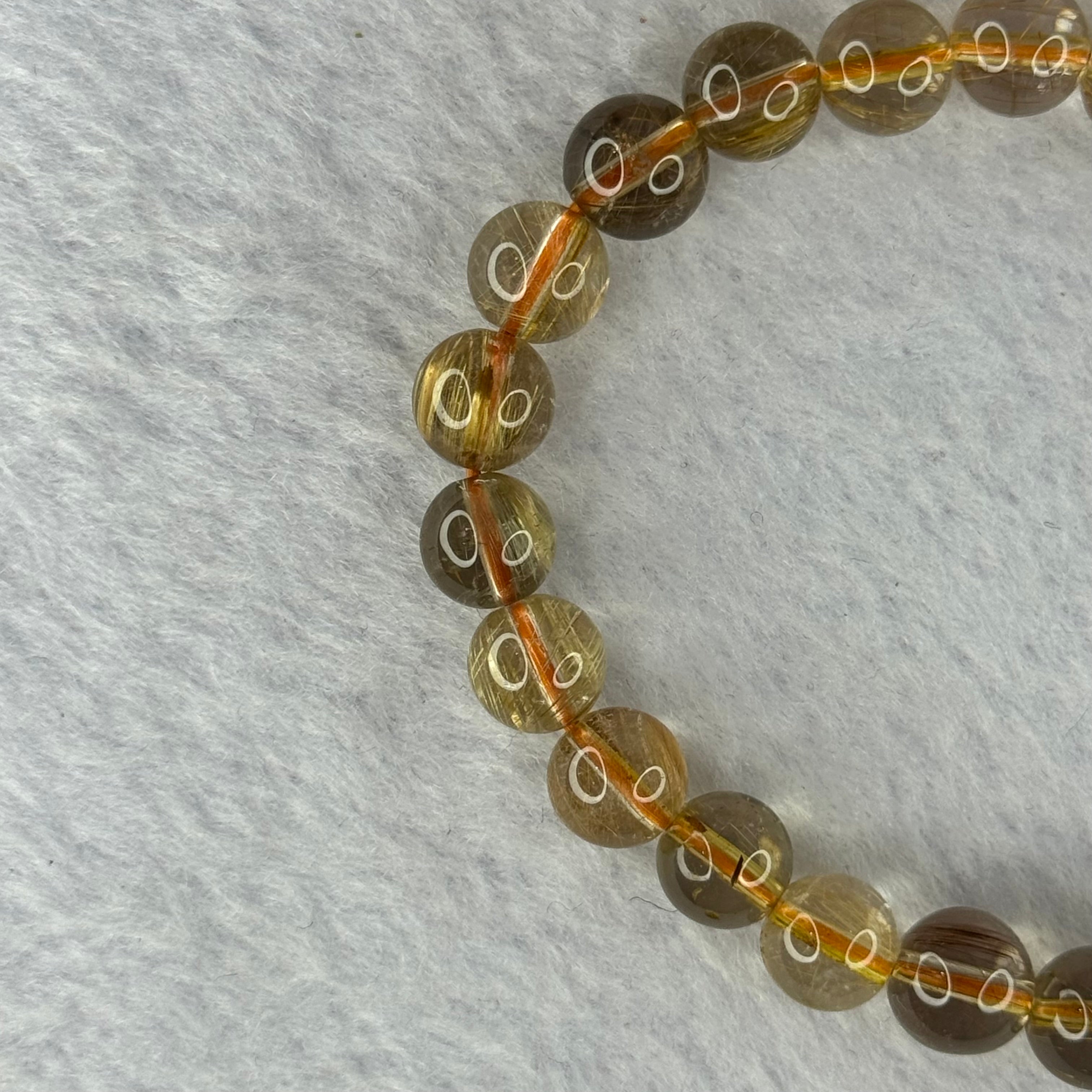 Natural Golden Rutilated Quartz Beads 天然金发水晶手链 12.82g 15.5cm 7.3mm 27 ...