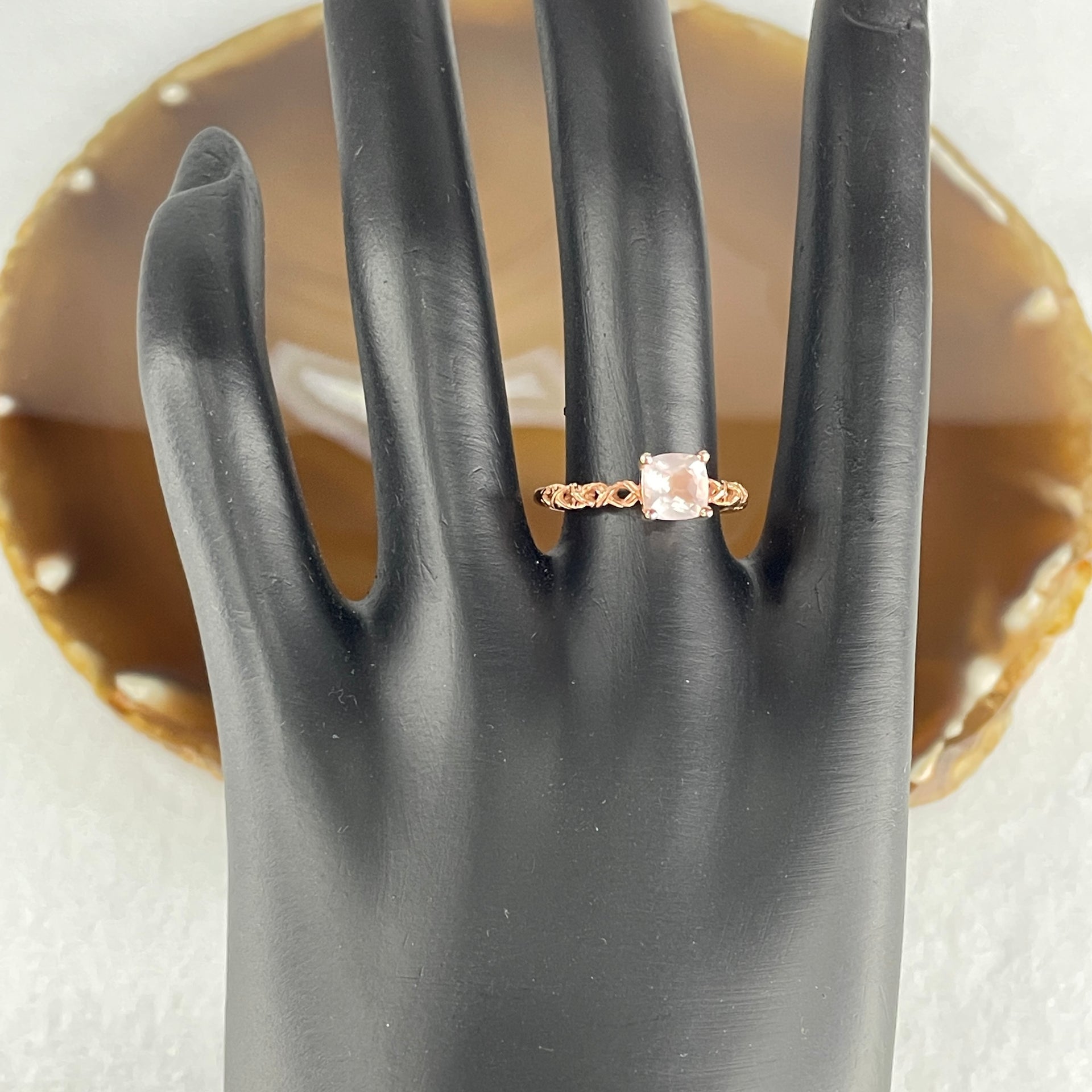 Natural-Rose-Quartz-Bead-in-S925-Sliver-Gold-Color-Ring-1.79g-6.6-by-4.5mm-(Adjustable Size)
