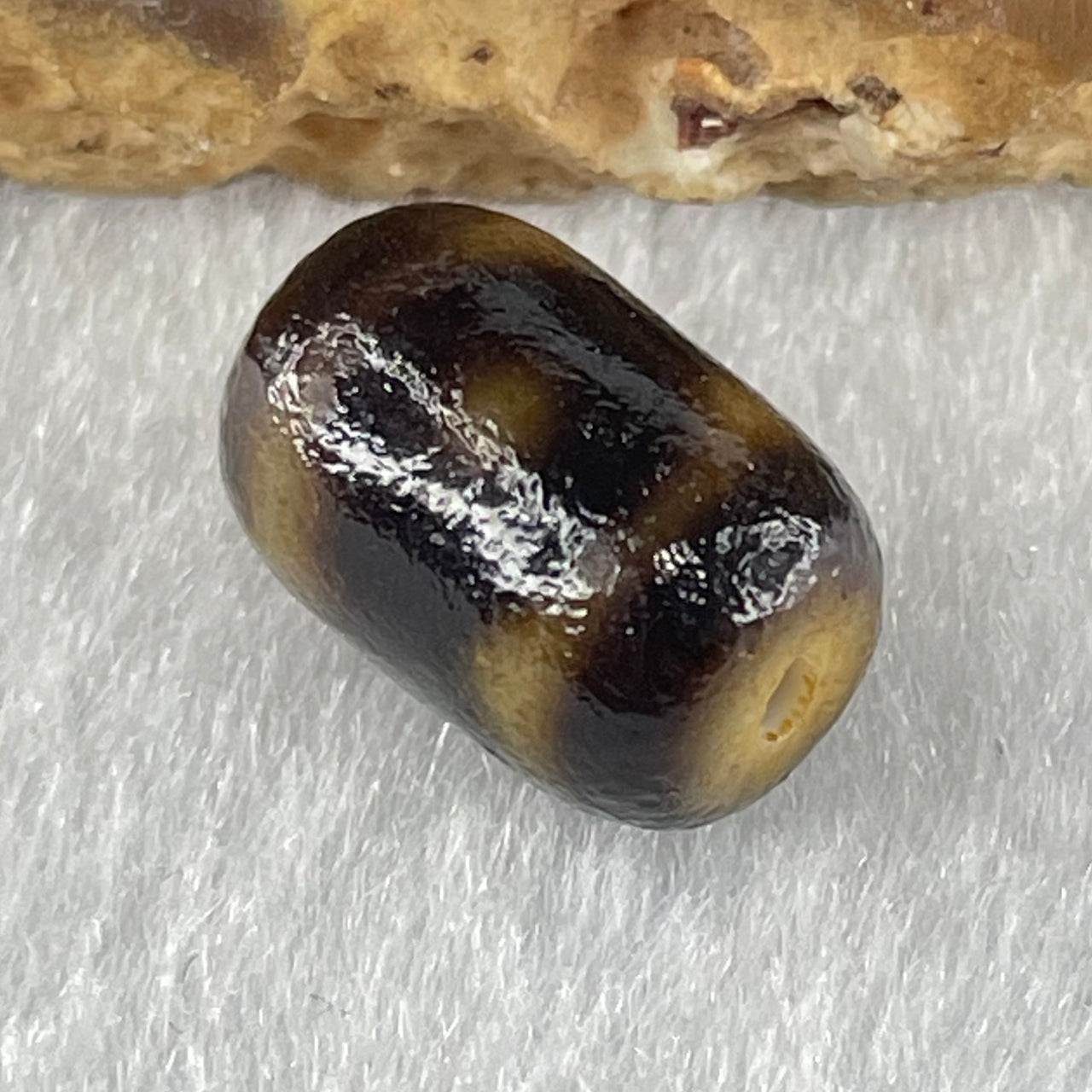 Natural Powerful Tibetan Old Oily Agate 3 Eyes Dzi Bead Heavenly Master (Tian Zhu) 三眼天诛 1.66g 12.9 by 8.8mm - Huangs Jadeite and Jewelry Pte Ltd