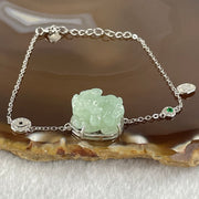 Type A Light Blueish Green Jadeite Male Pixiu in S925 Sliver Bracelet 5.79g 16.8 by 13.1 by 9.9mm - Huangs Jadeite and Jewelry Pte Ltd