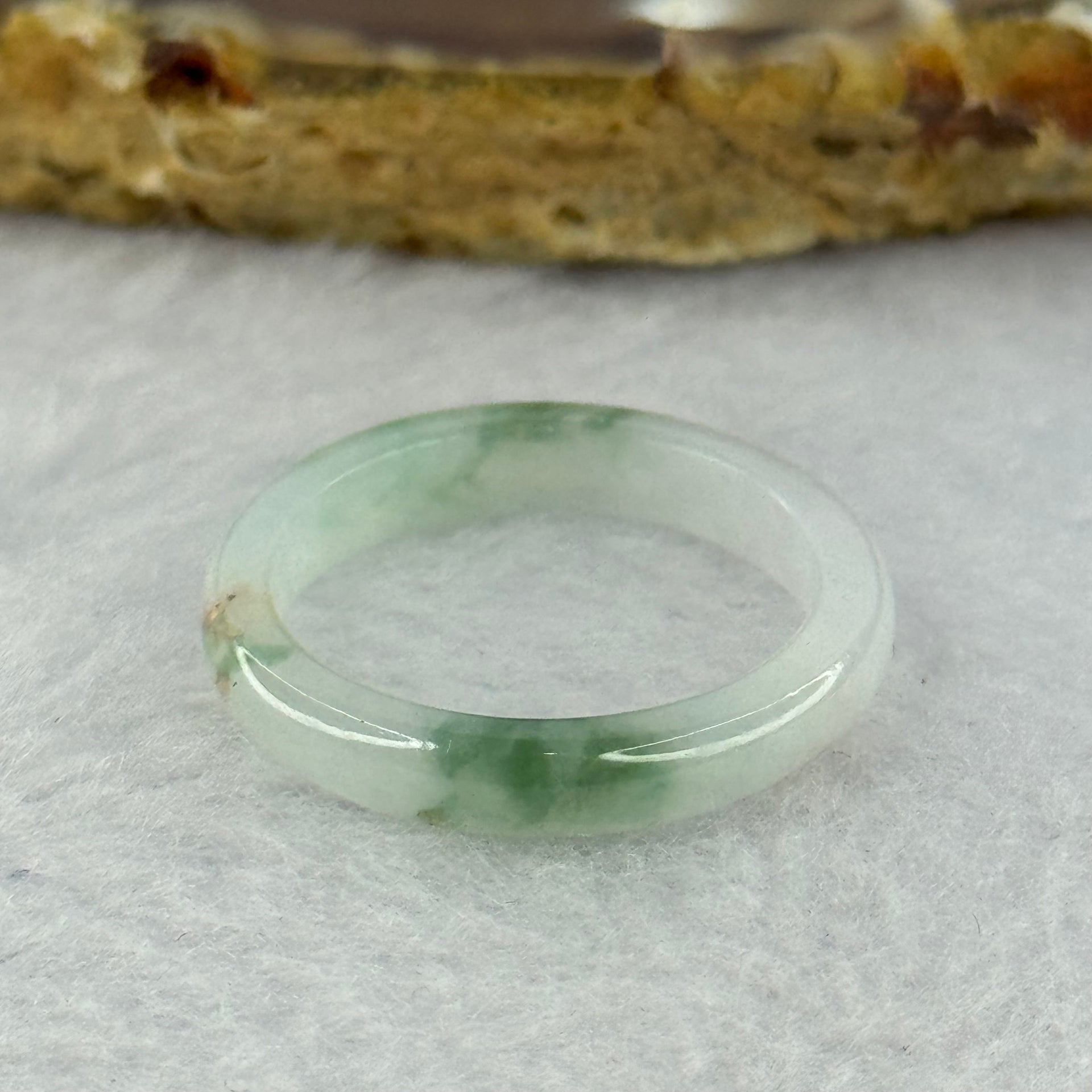 Type A Semi Icy Light Green with Blueish Green Patches Jadeite Ring 1.89g 4.1 by 2.9mm US8 HK 17.5 (External Roughs) - Huangs Jadeite and Jewelry Pte Ltd