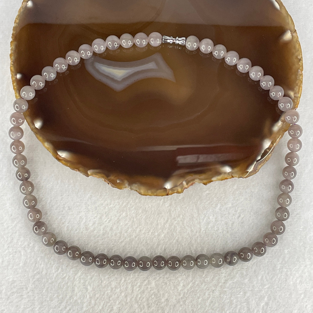 Certified Natural Nephrite Necklace 41.90g - 7.8mm x 56 Beads - 42cm Length - Purplish Grey Grade A Untreated Nephrite Jade Jewelry