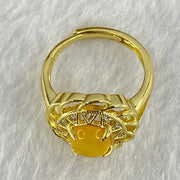 Natural Golden Yellow Butterscotch Amber With Crystals in S925 Sliver Gold Color Ring (Adjustable Size) 3.63g 8.7 by 7.4 by 4.0mm - Huangs Jadeite and Jewelry Pte Ltd
