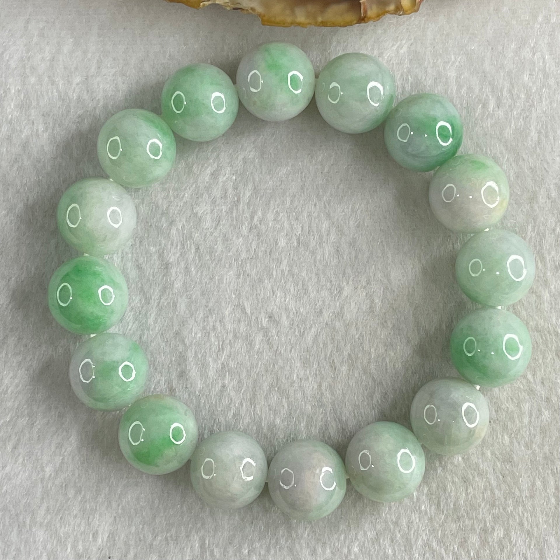 Type A Light Green with Light Lavender with Emerald Green Piao Huan Jadeite Beads Bracelet 48.39g 16cm 12.2mm 16 Beads - Huangs Jadeite and Jewelry Pte Ltd