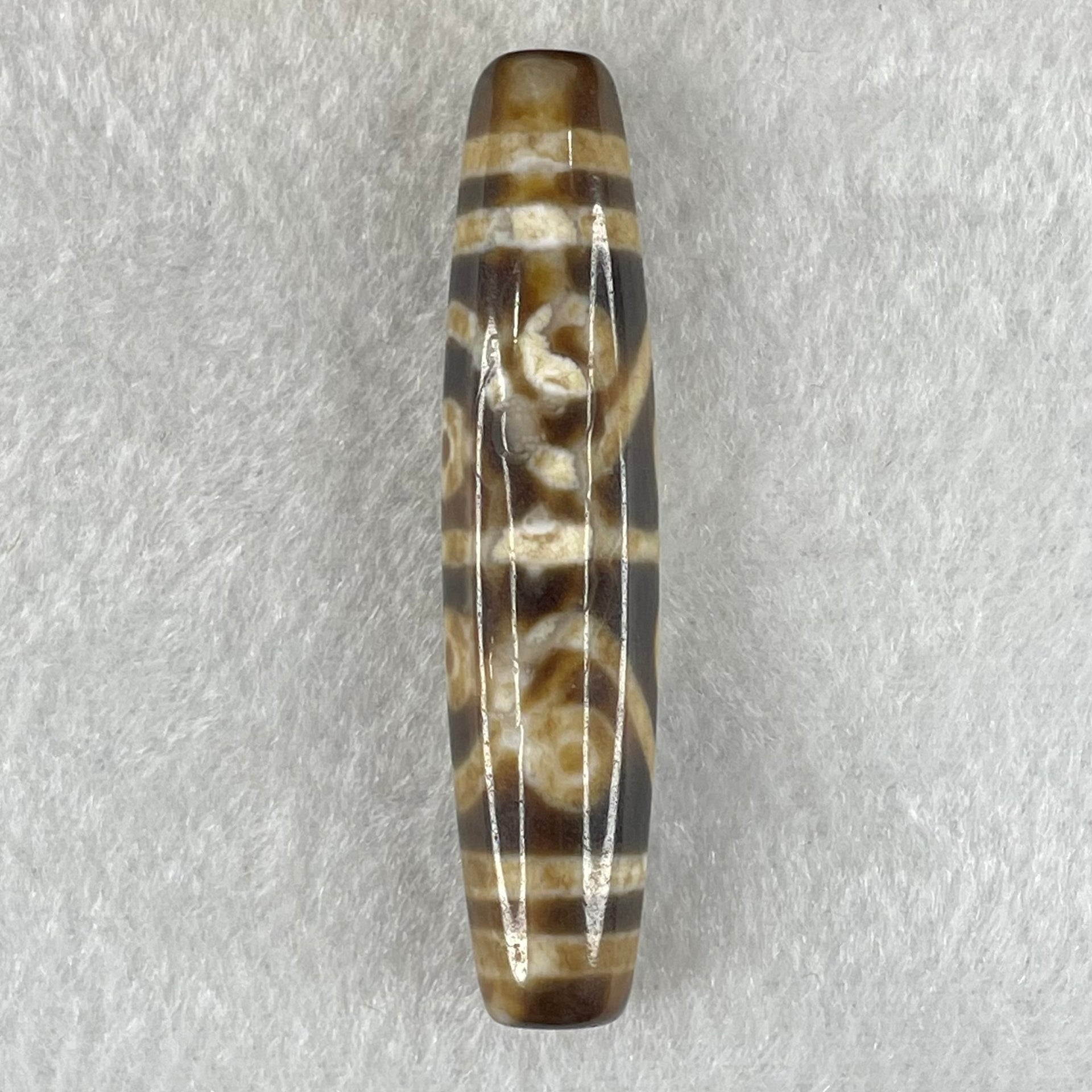 Natural Powerful Tibetan Old Oily Agate Zha Ji La Mu Female Cai Shen and 8 Eyes Dzi Bead Heavenly Master (Tian Zhu) 扎基拉姆女财神八眼天珠 12.91g 57.4 by 12.9mm - Huangs Jadeite and Jewelry Pte Ltd