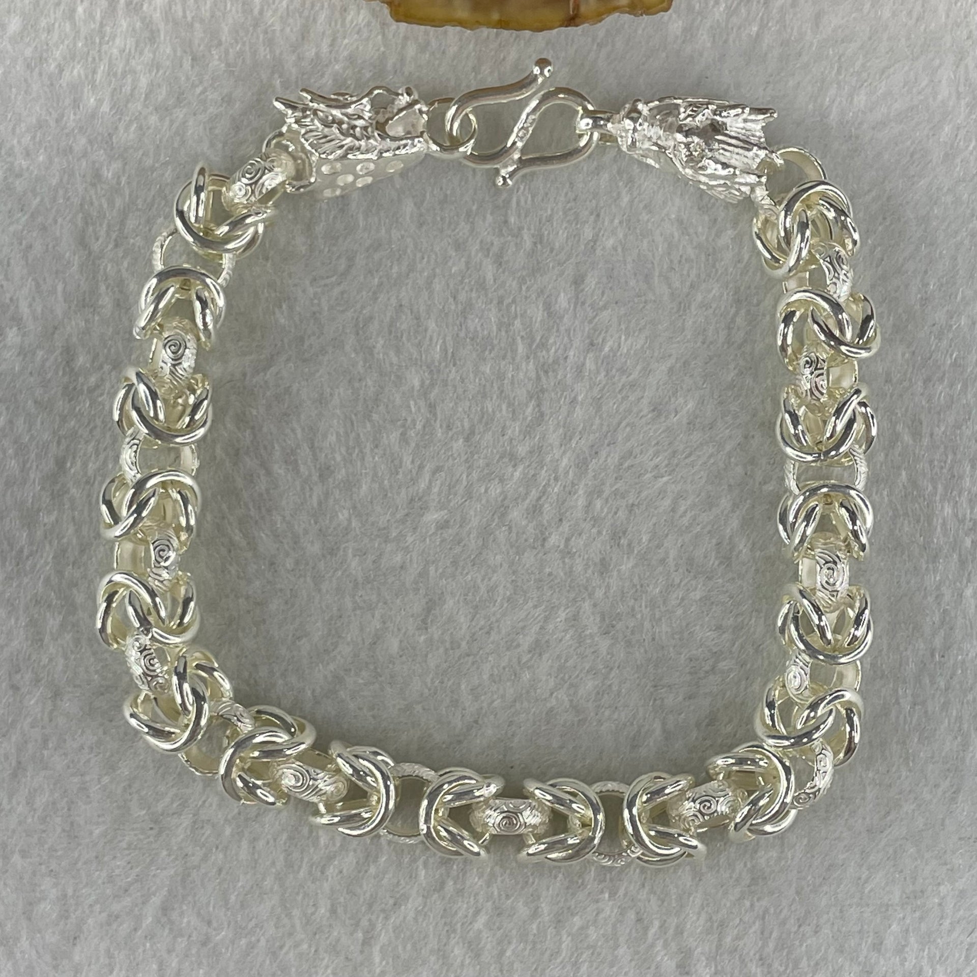 Pure 999 Sliver Double Dragon Heads Chain Bracelet 22.06g 17cm 7.5mm 15.0 by 8.0 by 8.3mm - Huangs Jadeite and Jewelry Pte Ltd