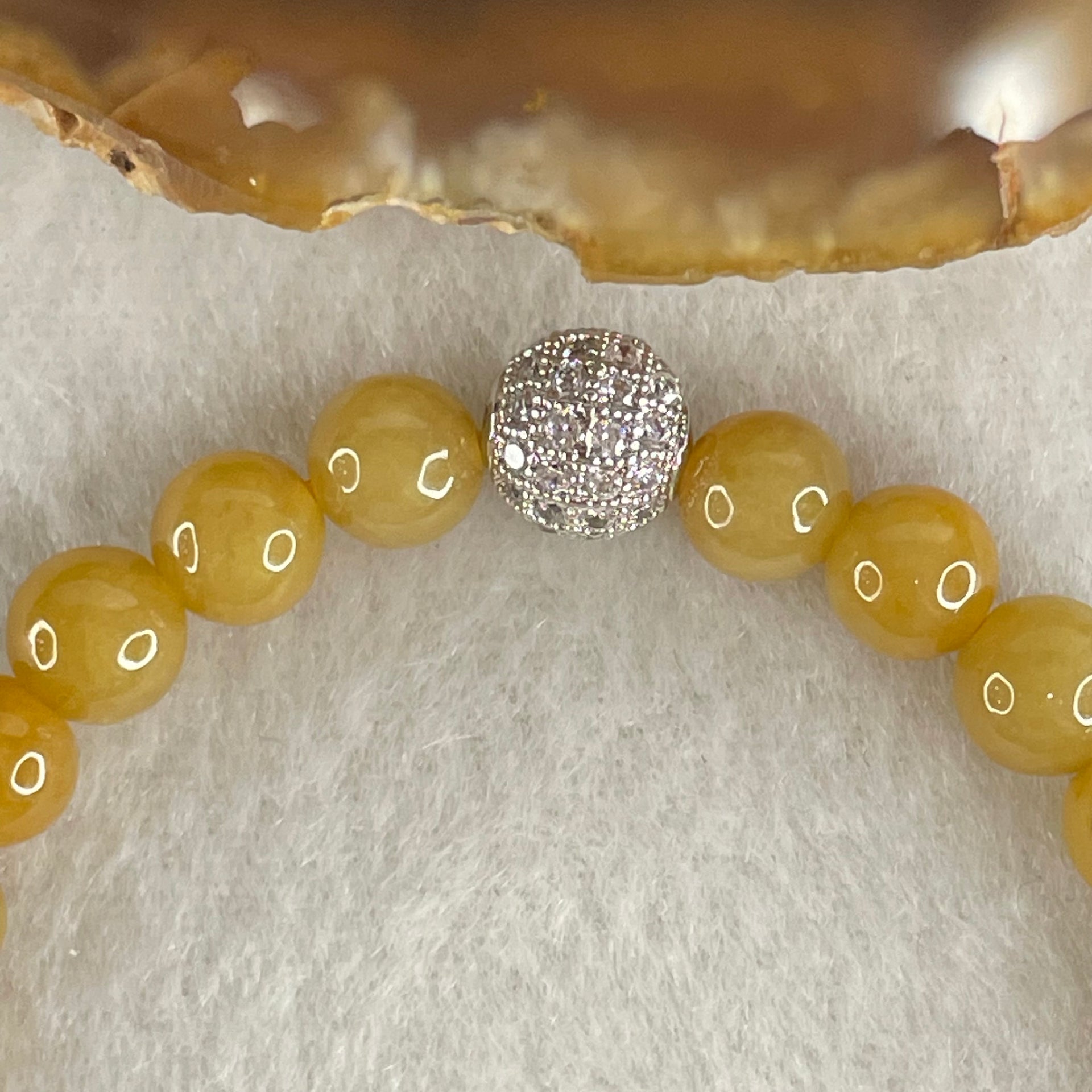 Type A Yellow Jade Jadeite Bracelet 13.76g 6.8mm/bead 26 beads with NGI Cert - Huangs Jadeite and Jewelry Pte Ltd