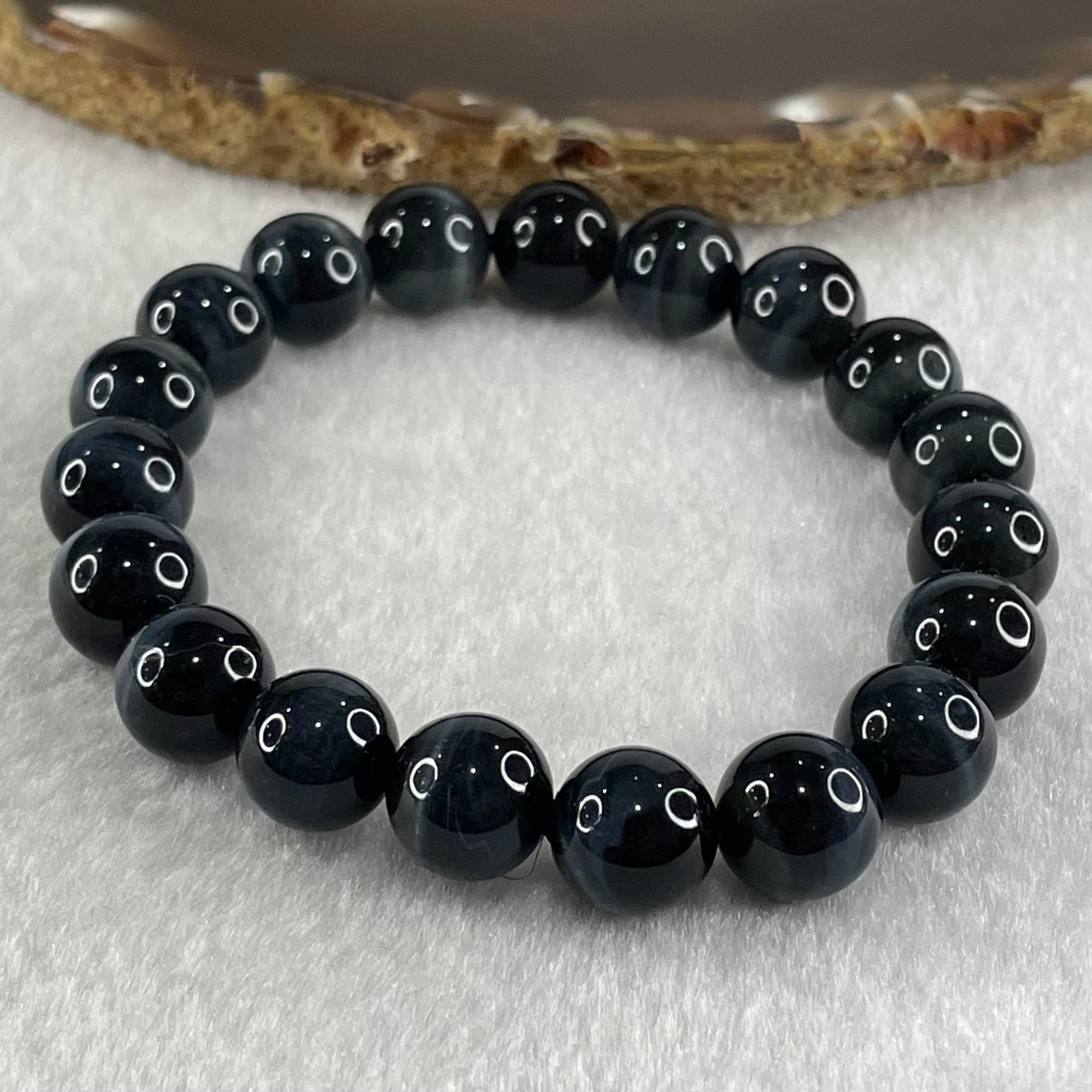 Natural Blue Tiger Eye Quartz Beads Bracelet 29.18g 16.5cm 10.5mm 19 Beads - Huangs Jadeite and Jewelry Pte Ltd