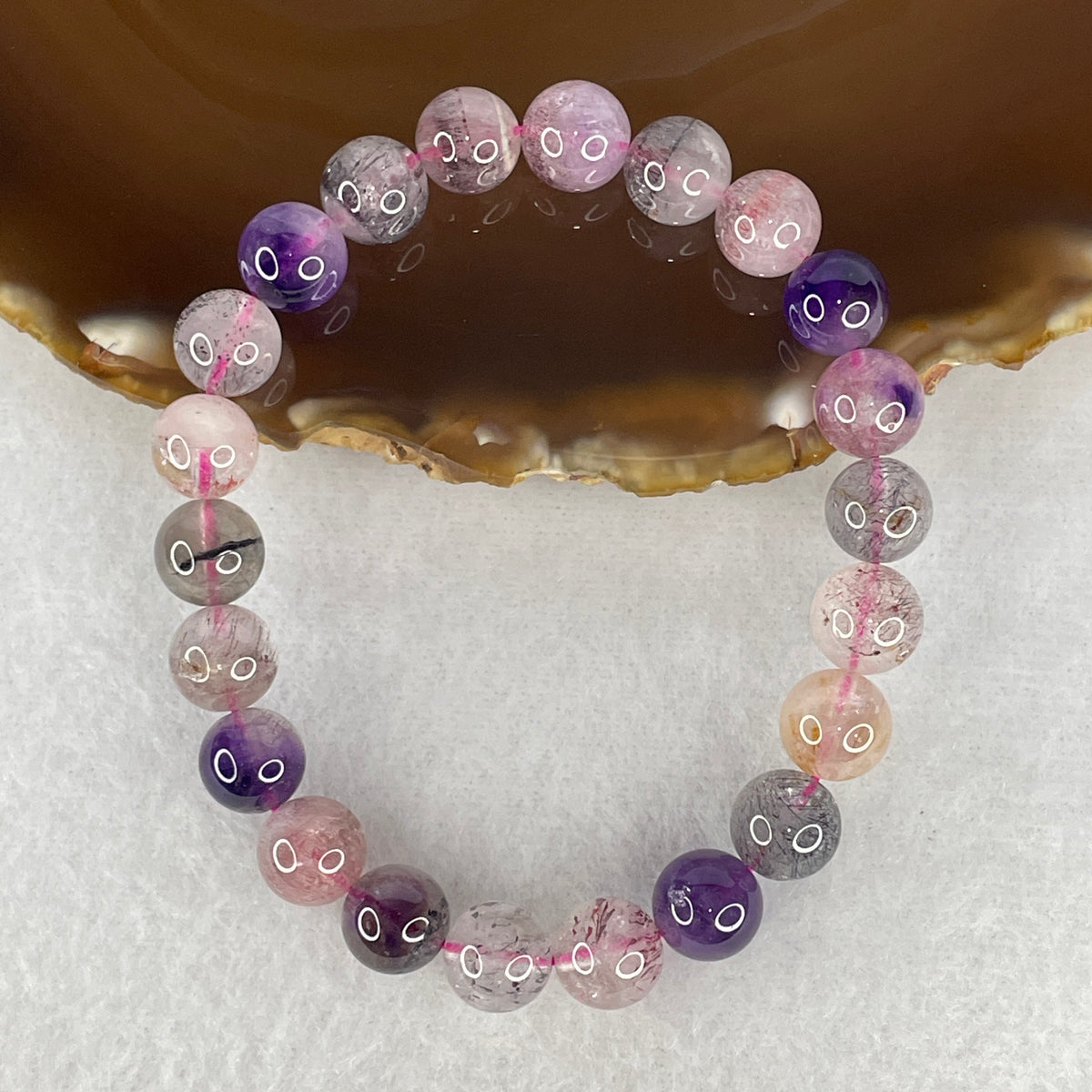 Certified Above Average Grade Natural Super 7 Crystal Beads Bracelet | 9.3mm Sacred 7-Mineral Synergy Power (23.54g | 17cm Wrist Sizing | 22 Beads)