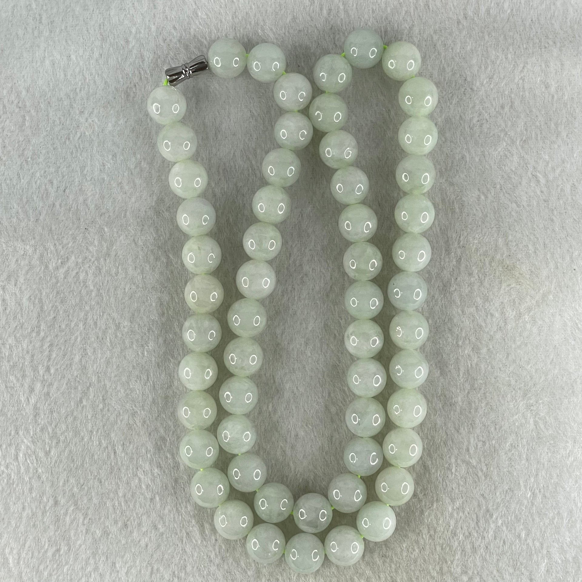 Type A Light Green Jadeite Beads Necklace 92.24g 54cm 9.9mm 56 Beads - Huangs Jadeite and Jewelry Pte Ltd