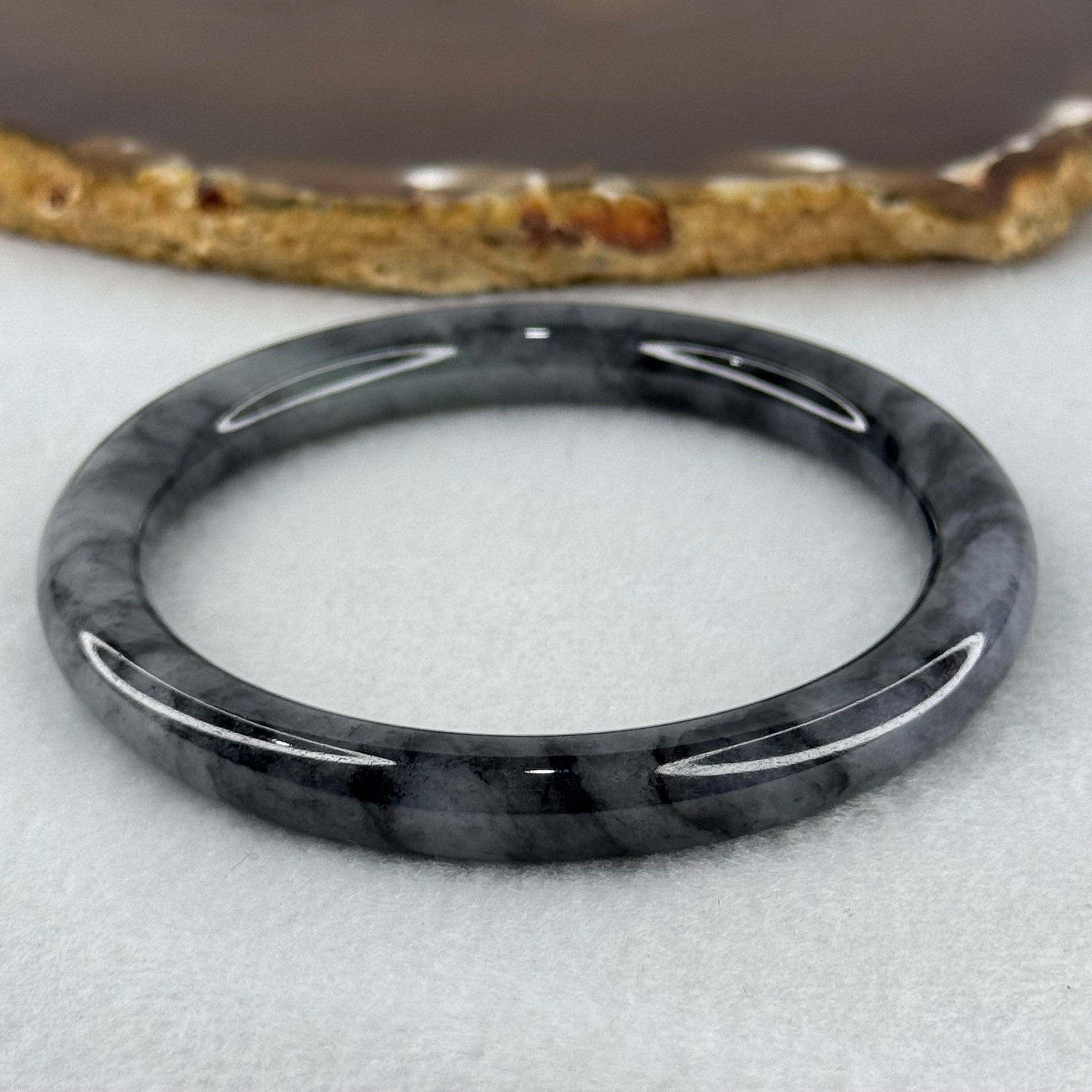 Type A Wuji Black Grey Jadeite Bangle Internal Diameter 55.2mm 34.32g 8.1 by 8.2mm (Very Slight Internal Line) - Huangs Jadeite and Jewelry Pte Ltd