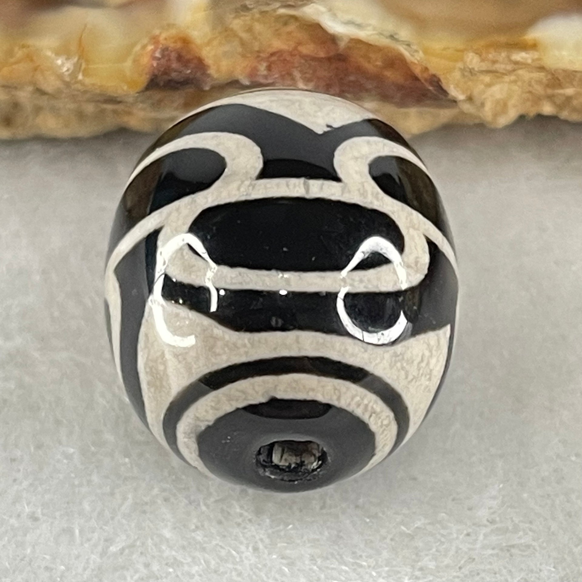 Natural Powerful Tibetan Old Oily Agate 6 Eyes Dzi Bead Heavenly Master (Tian Zhu) 六眼天诛 4.64g 16.0 by 14.4mm - Huangs Jadeite and Jewelry Pte Ltd