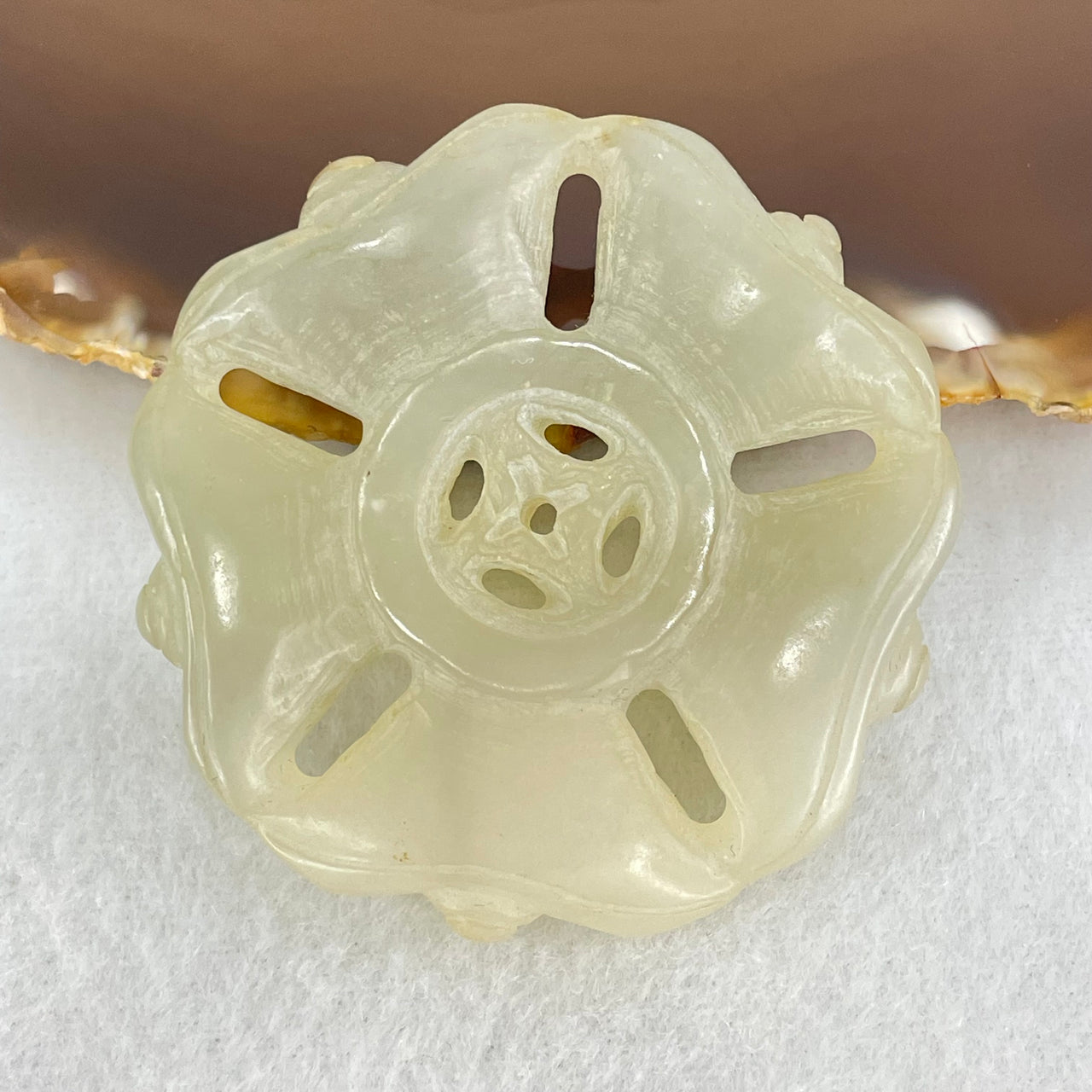 Natural Vintage light Green to White Nephrite Old 5 Ingots and Coin Pendant 37.61g L51.1 E51.7 D9.5mm - Huangs Jadeite and Jewelry Pte Ltd