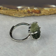 Natural Czech Republic Moldavite Meteorite Crystal in S925 Sliver Ring (Adjustable Size) 天然捷克陨石925银戒指 3.81g 18.3 by 12.9 by 4.5mm - Huangs Jadeite and Jewelry Pte Ltd