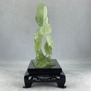 Natural Green Serpentine Double Birds on Tree with Wooden Stand Display 322.6g 74.0 by 155.0 by 75.8mm - Huangs Jadeite and Jewelry Pte Ltd