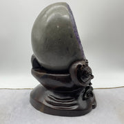 Natural Deep Purple Amethyst Egg with Wooden Stand Display Total 9,049.0g 210.0 by 220.0 by 310.0mm - Huangs Jadeite and Jewelry Pte Ltd