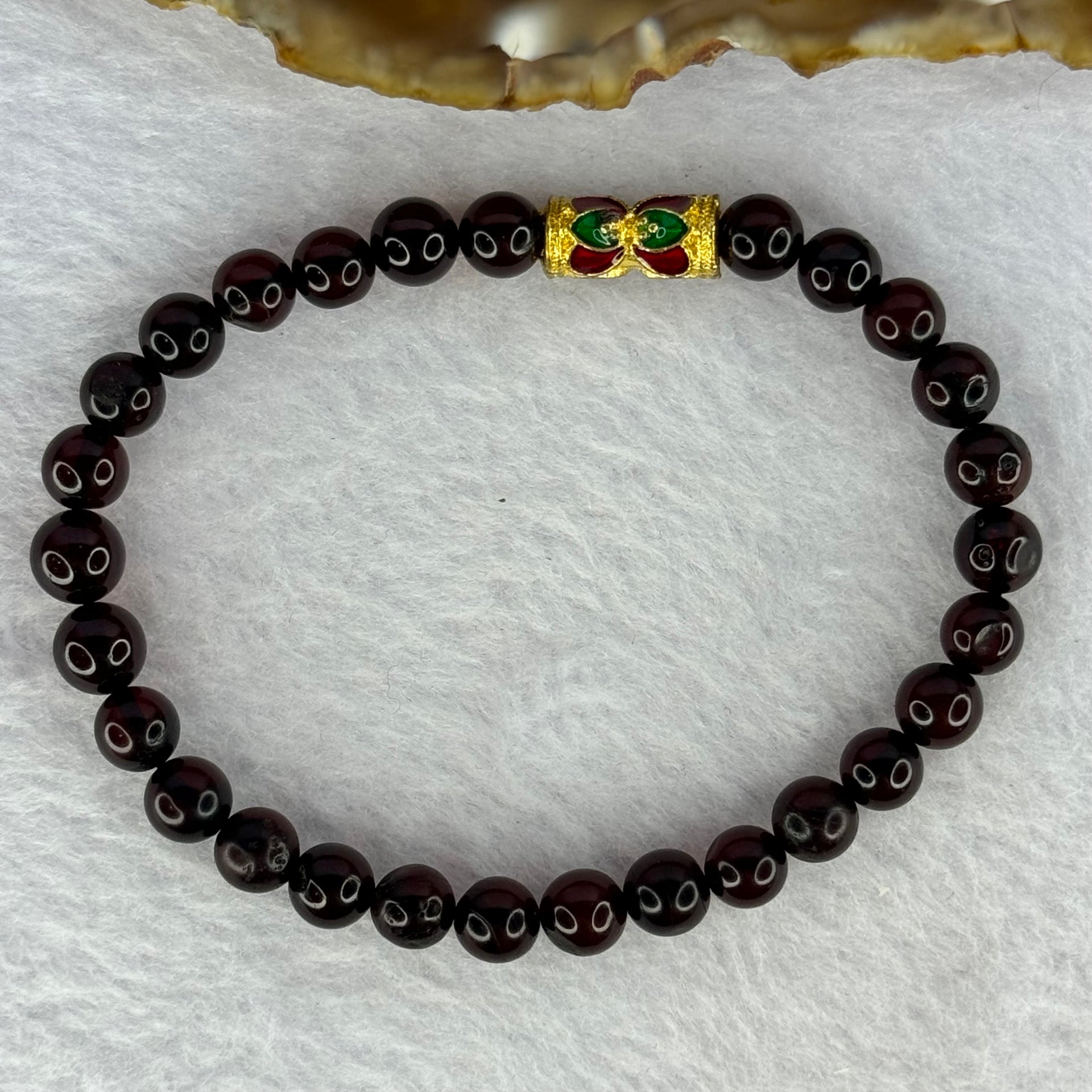 Natural Dark Red Blood Amber Beads Bracelet 天然血珀手链 5.68g 16cm 6.3mm 28 Beads - Huangs Jadeite and Jewelry Pte Ltd