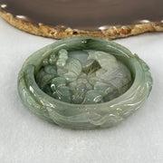 Type A Blueish Green Jadeite Phoenix with Prosperity Flowers Bangle Inner Diameter 57.2mm 12.4 by 10.6mm and Pendant 55.6 by 12.4mm Total Weight 124.77g - Huangs Jadeite and Jewelry Pte Ltd