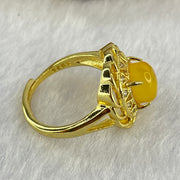 Natural Golden Yellow Amber With Crystals in Sliver Gold Color Ring (Adjustable Size) 3.68g 9.2 by 7.5 by 6.0mm - Huangs Jadeite and Jewelry Pte Ltd