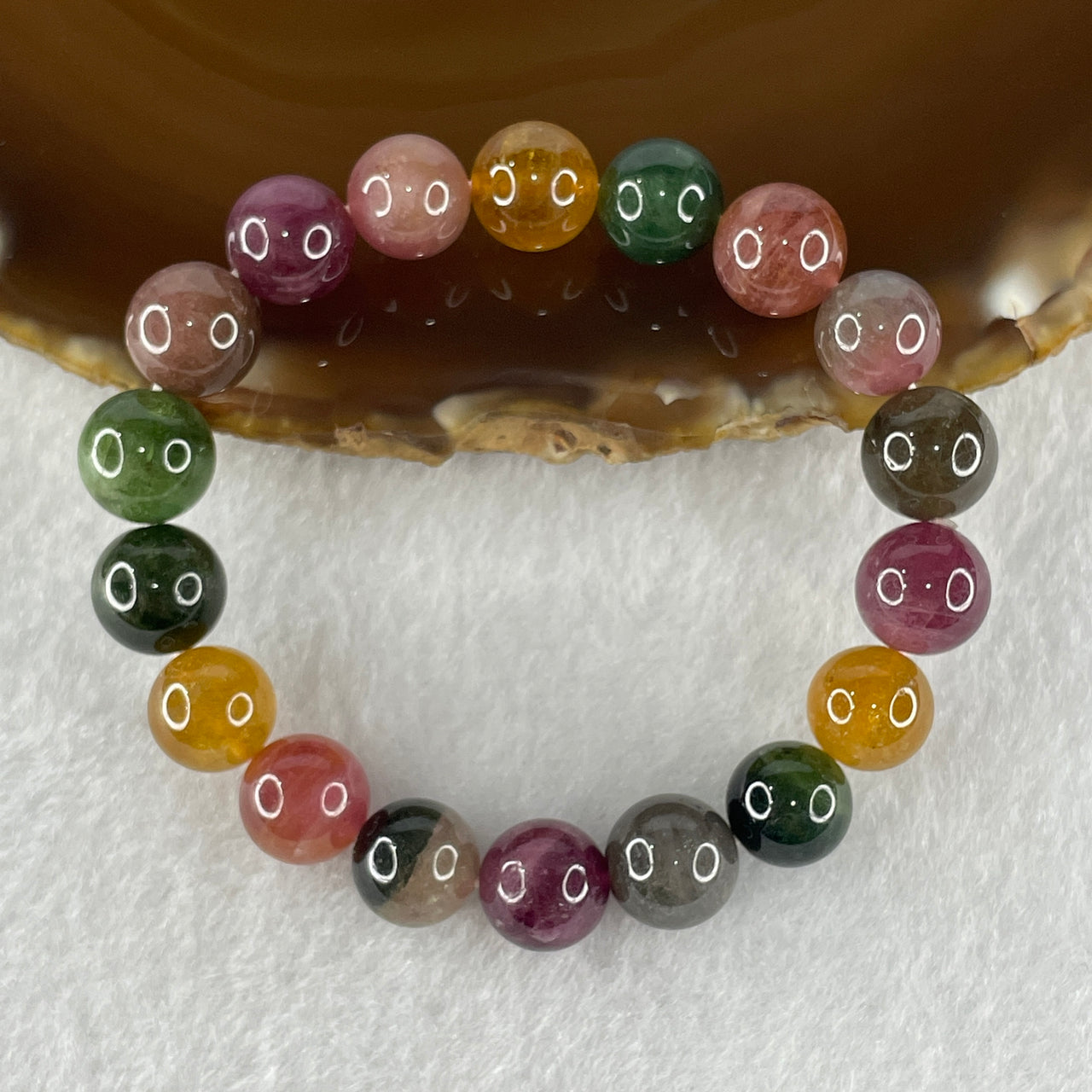 Above Average Grade Natural Intense Rainbow Tourmaline Crystal Beads Bracelet 22.93g 13.5cm 9.7mm 18 Beads