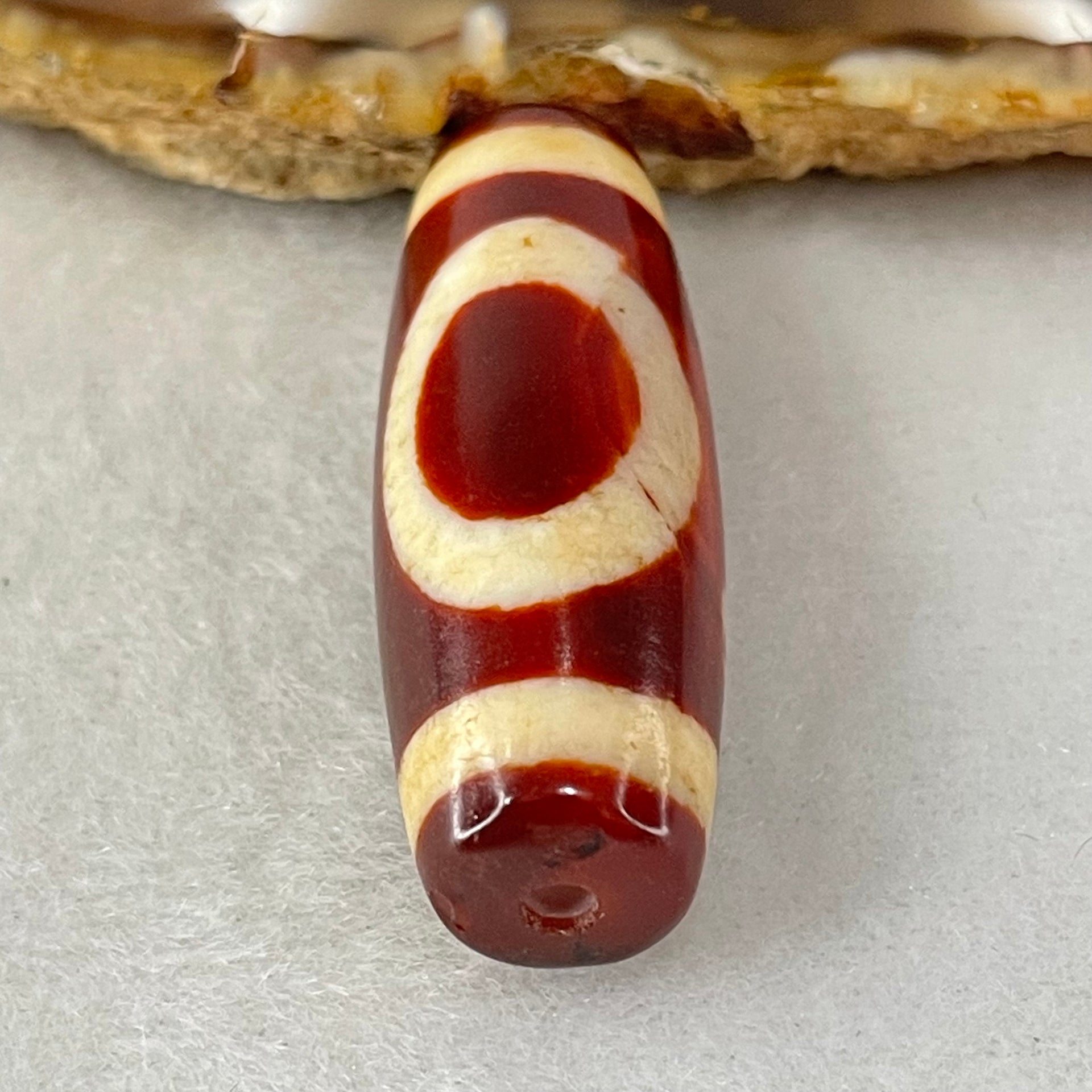 Natural Powerful Tibetan Old Oily Red White Agate One Eye Water Element Dzi Bead Heavenly Master (Tian Zhu) 一眼水元素天珠 10.77g 37.6 by 13.5mm - Huangs Jadeite and Jewelry Pte Ltd