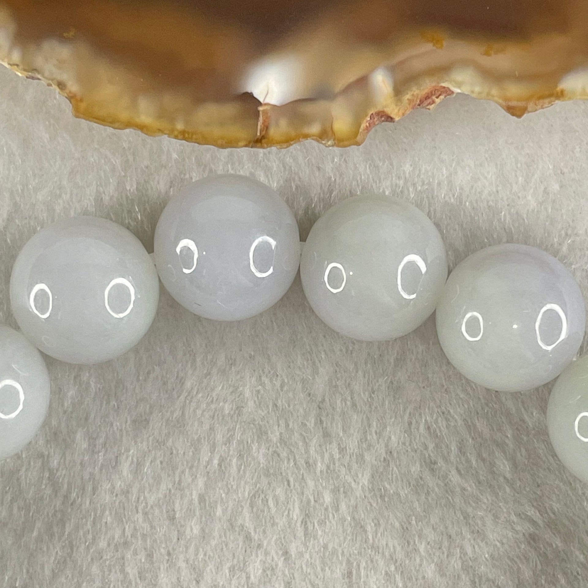 Type A Light Green with Light Lavender Jadeite Beads Bracelet 51.29g 15.5cm 12.3mm 16 Beads - Huangs Jadeite and Jewelry Pte Ltd