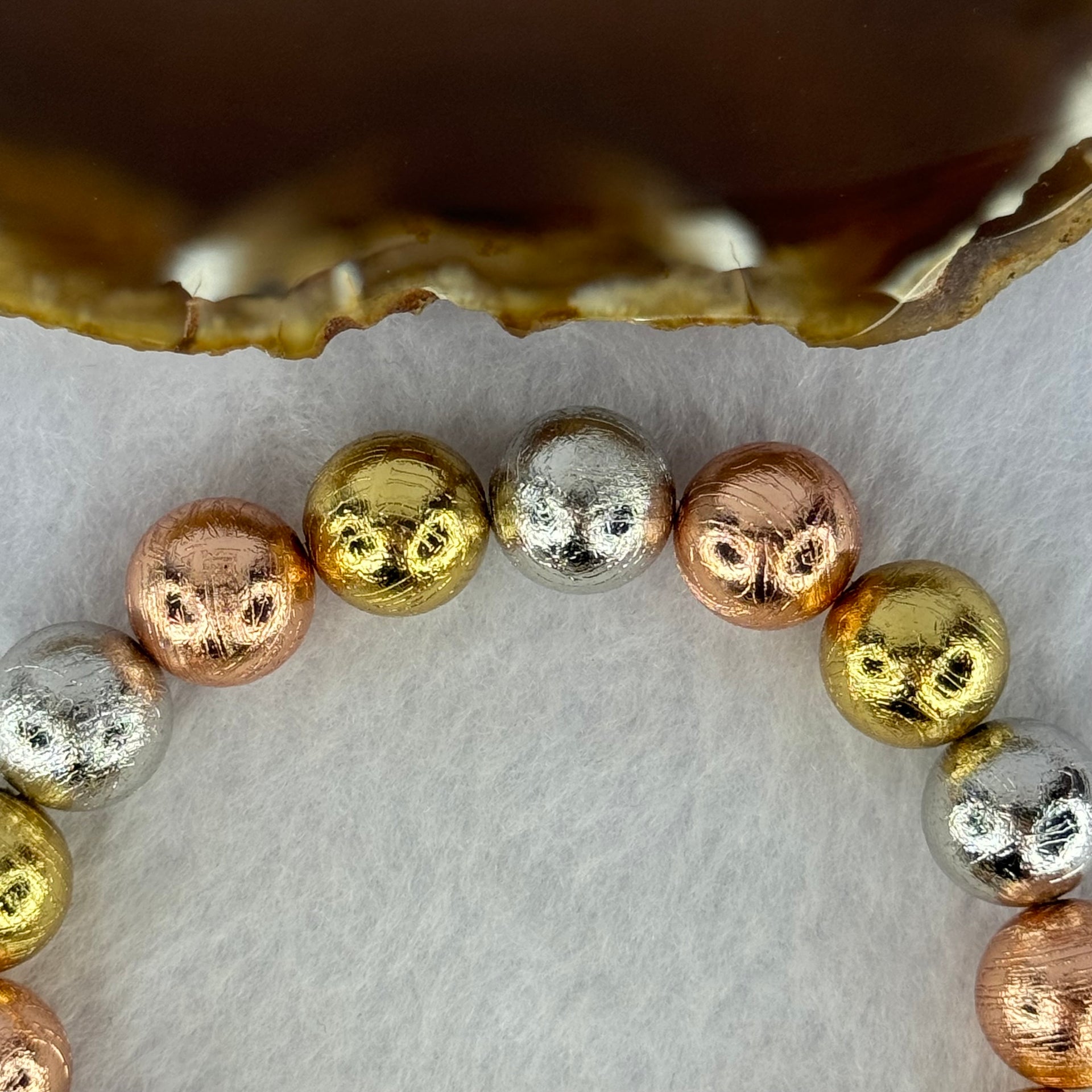 Natural Meteorite Sliver, Gold and Rose Gold Color Beads Bracelet 125.96g 18cm 12.4mm 17 Beads - Huangs Jadeite and Jewelry Pte Ltd