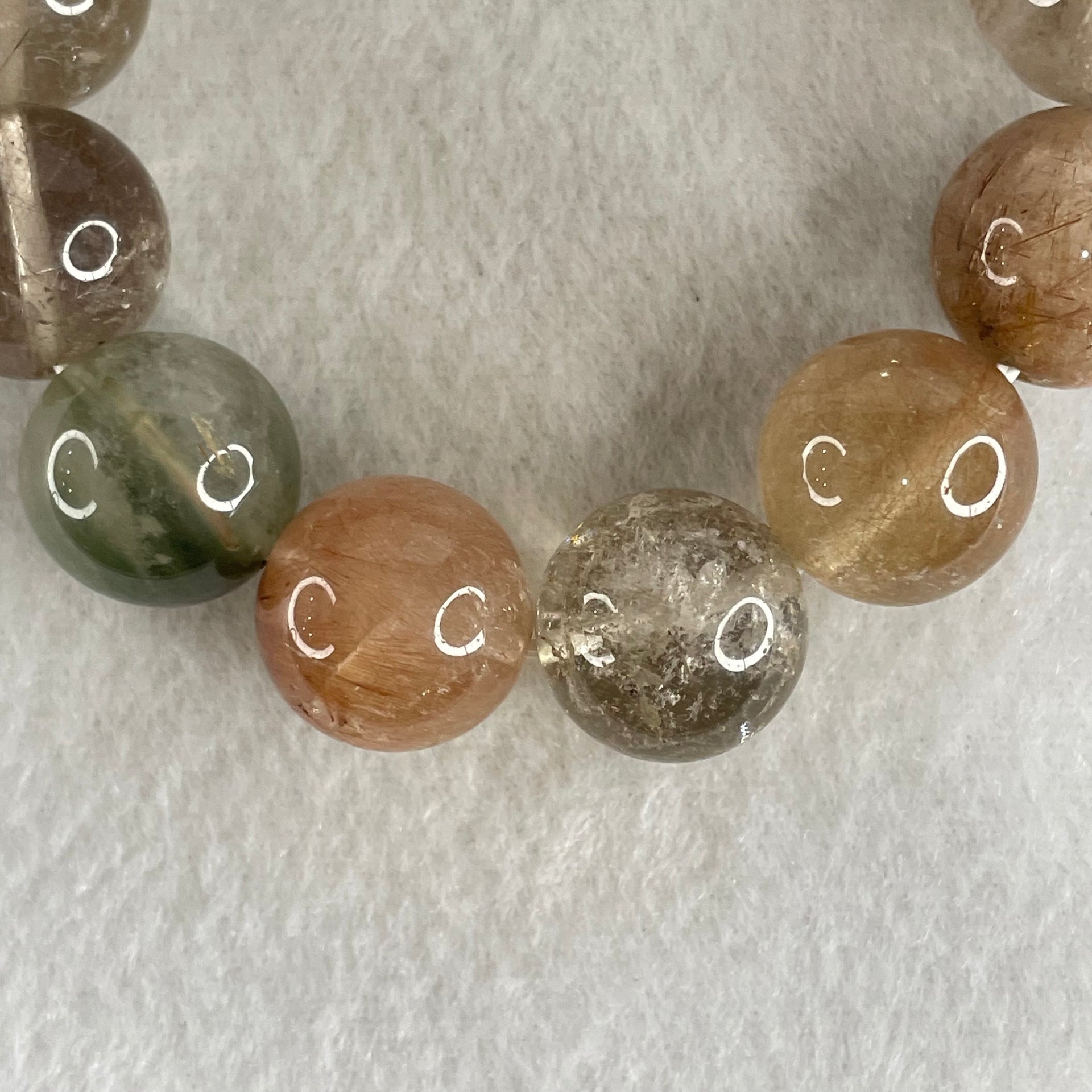 Average Grade Natural Copper with Green Rutilated Quartz Beads Bracelet 70.65g 16cm 15.4mm 14 Beads - Huangs Jadeite and Jewelry Pte Ltd