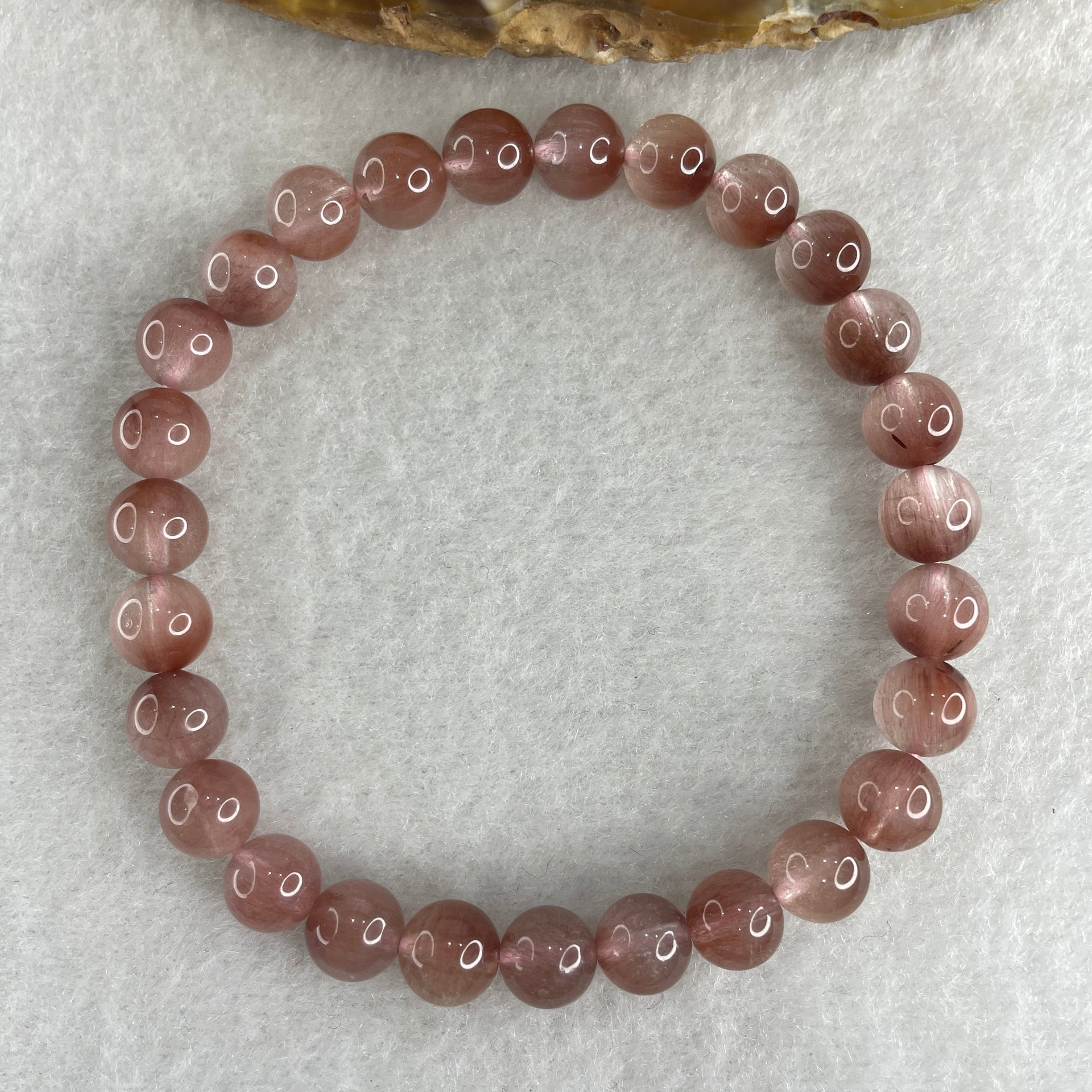 Natural Pinky Rabbit Hair Rutilated Quartz Beads Bracelet 13.81g 16.5cm 7.3mm 27 Beads - Huangs Jadeite and Jewelry Pte Ltd