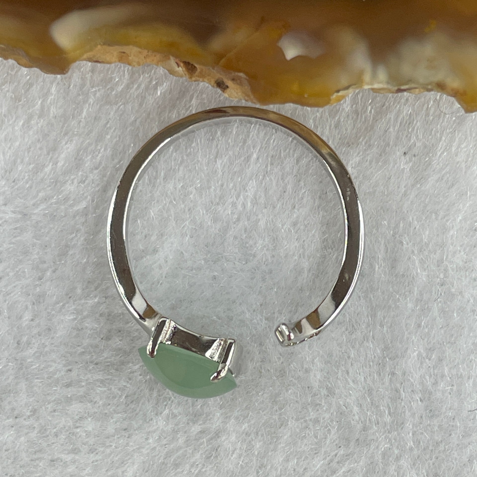 Natural Type A Semi Icy Blueish Green Jadeite Oval Shape Cabouchon in S925 Silver Cat Ring (Adjustable Size) 1.76g 6.3 by 8.0 by 3.5mm - Huangs Jadeite and Jewelry Pte Ltd