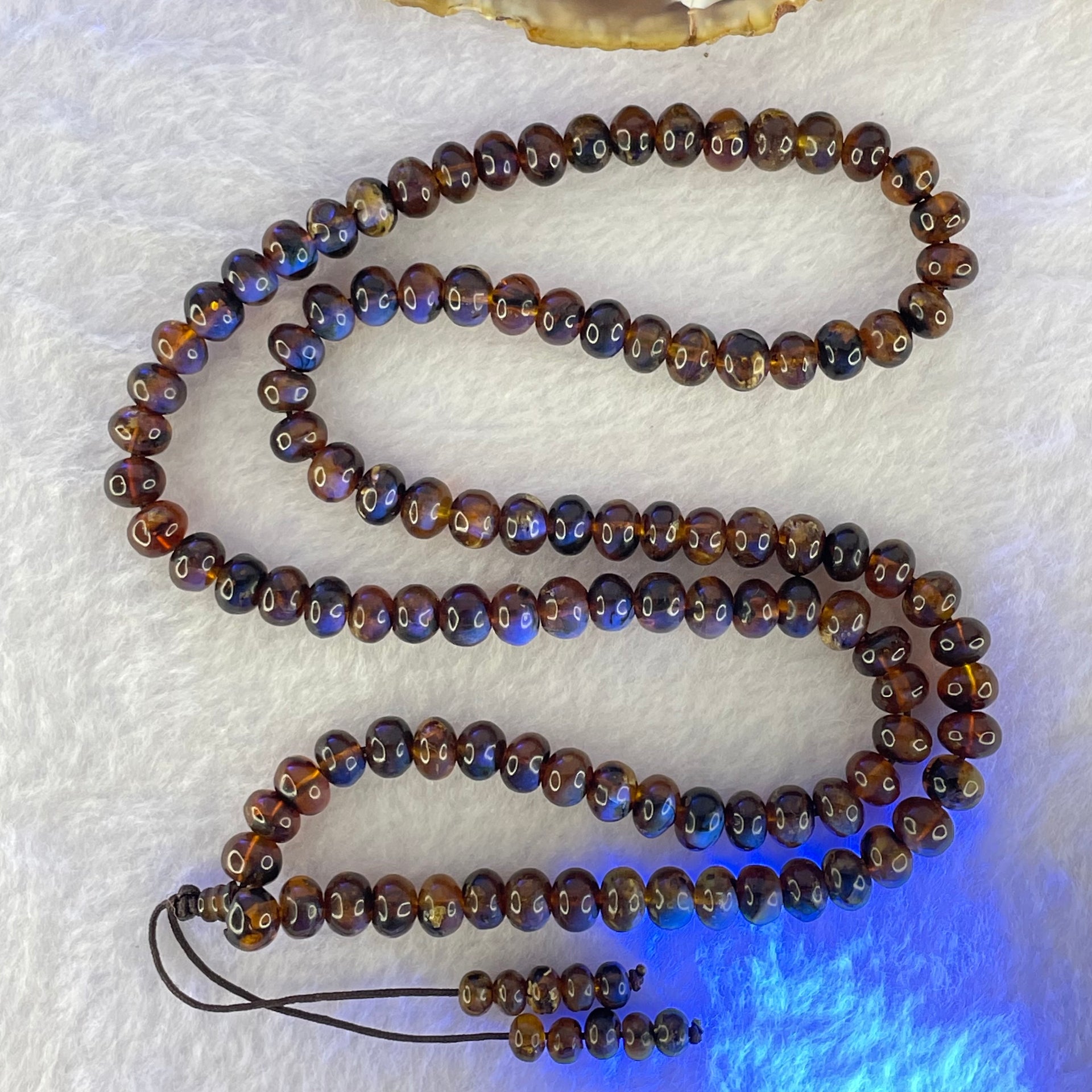 Natural Dark Brownish Yellow Flower Amber Beads Necklace 天然花珀项链 12.58g 58cm 6.6mm 109 Beads - Huangs Jadeite and Jewelry Pte Ltd