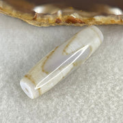 Natural Powerful Tibetan Old Oily White Agate Tiger Tooth Daluo Dzi Bead Heavenly Master (Tian Zhu) 9.21g 39.3 by 12.0mm - Huangs Jadeite and Jewelry Pte Ltd