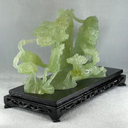 Natural Jelly Green Serpentine Tiger with Double Horse and Twin Flamingo on Shan Shui with Wooden Stand Display 2,362.7g 295.0 by 148.0 by 206.0mm - Huangs Jadeite and Jewelry Pte Ltd