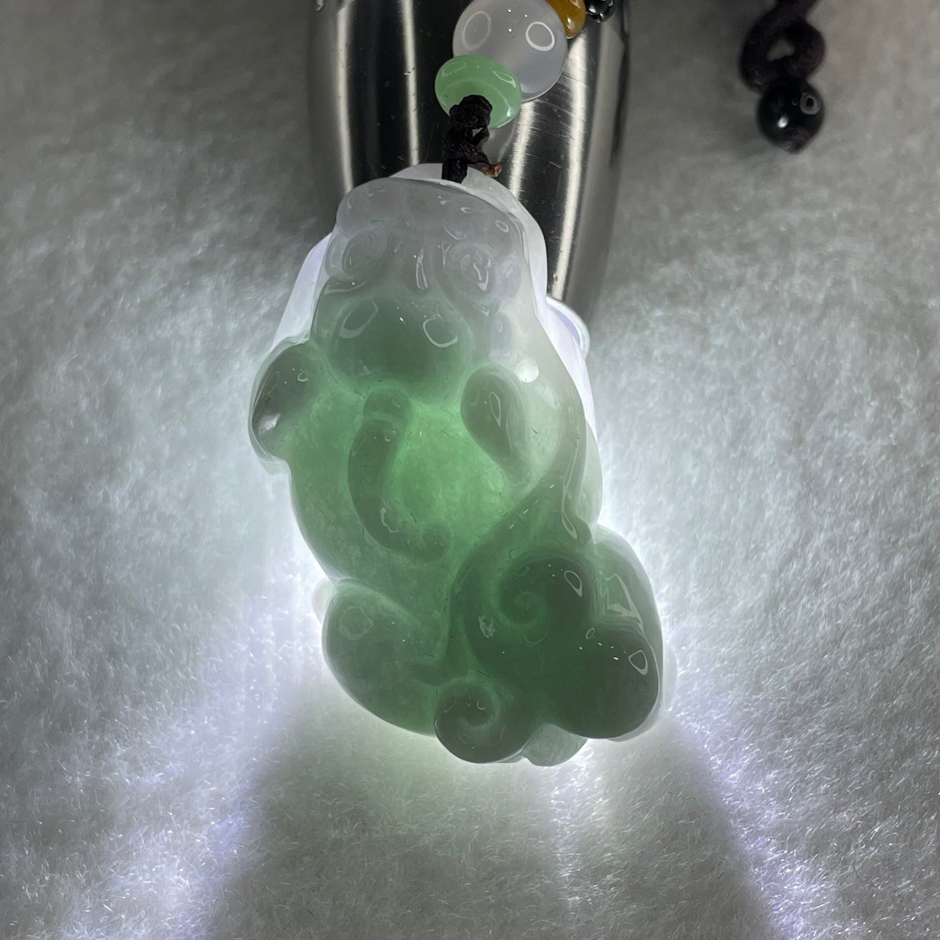 Natural Type A Light Lavender with Green Piao Hua Jadeite Pixiu Pendant 37.40g 42.3 by 25.0 by 16.0mm - Huangs Jadeite and Jewelry Pte Ltd