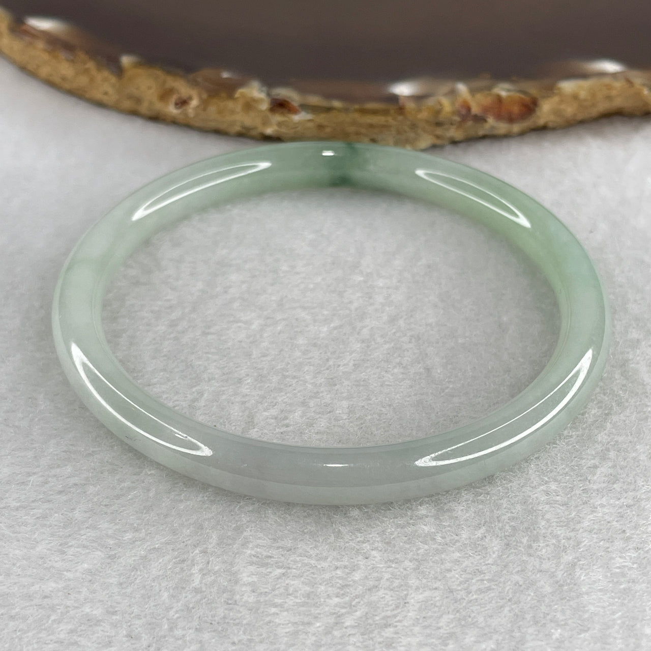 57.9mm Certified Genuine Type A Jadeite Bangle - Faint Green with Blueish Green Piao Hua Natural Jadeite Jewelry - 21.66g Wide Untreated Jade Bracelet for Women 6.6x6.2mm Wide (Internal Lines)