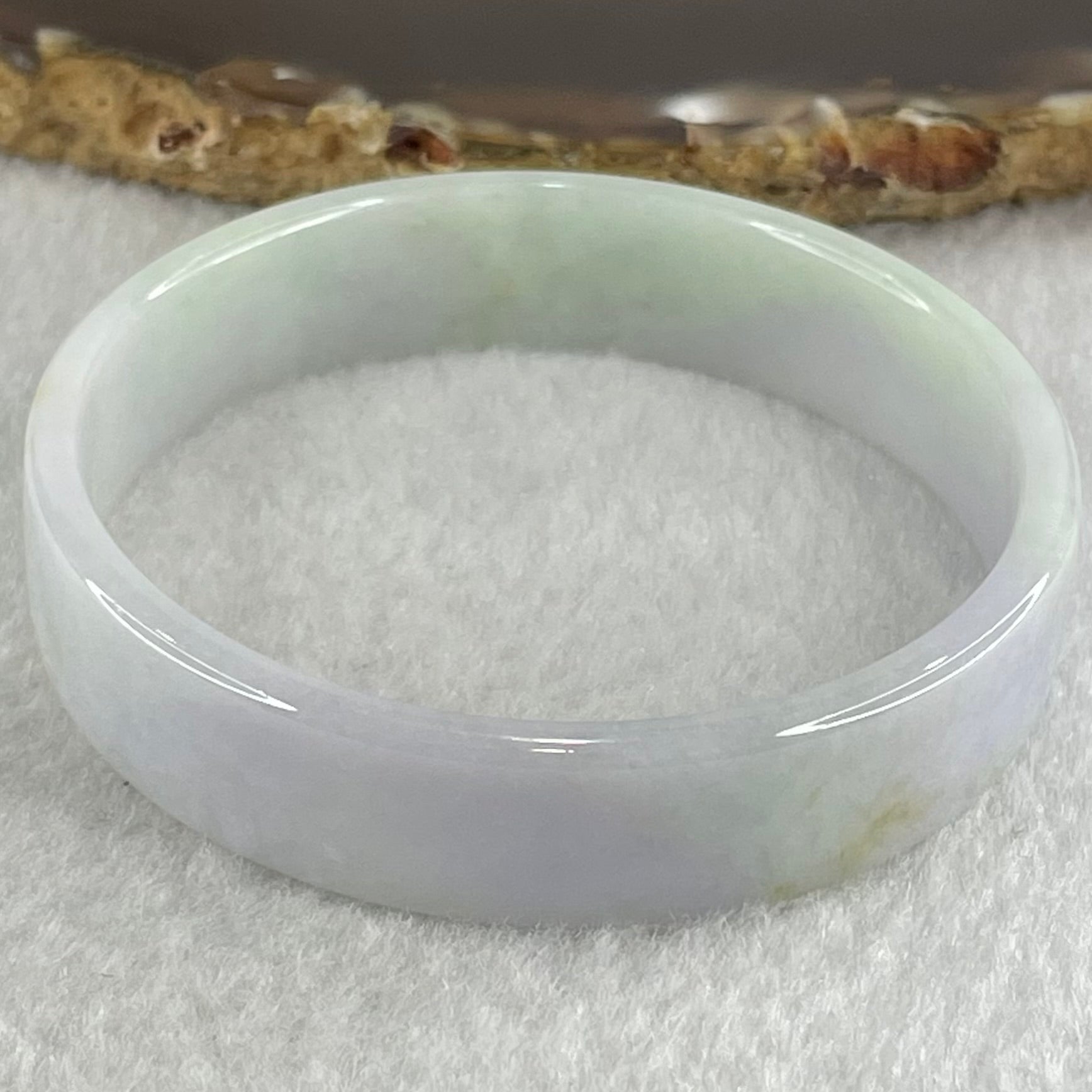 Type A Green Lavender with Yellow Spot Jadeite Flat Round Bangle 24.42g Internal Diameter 52.7mm 12.4 by 4.1mm - Huangs Jadeite and Jewelry Pte Ltd