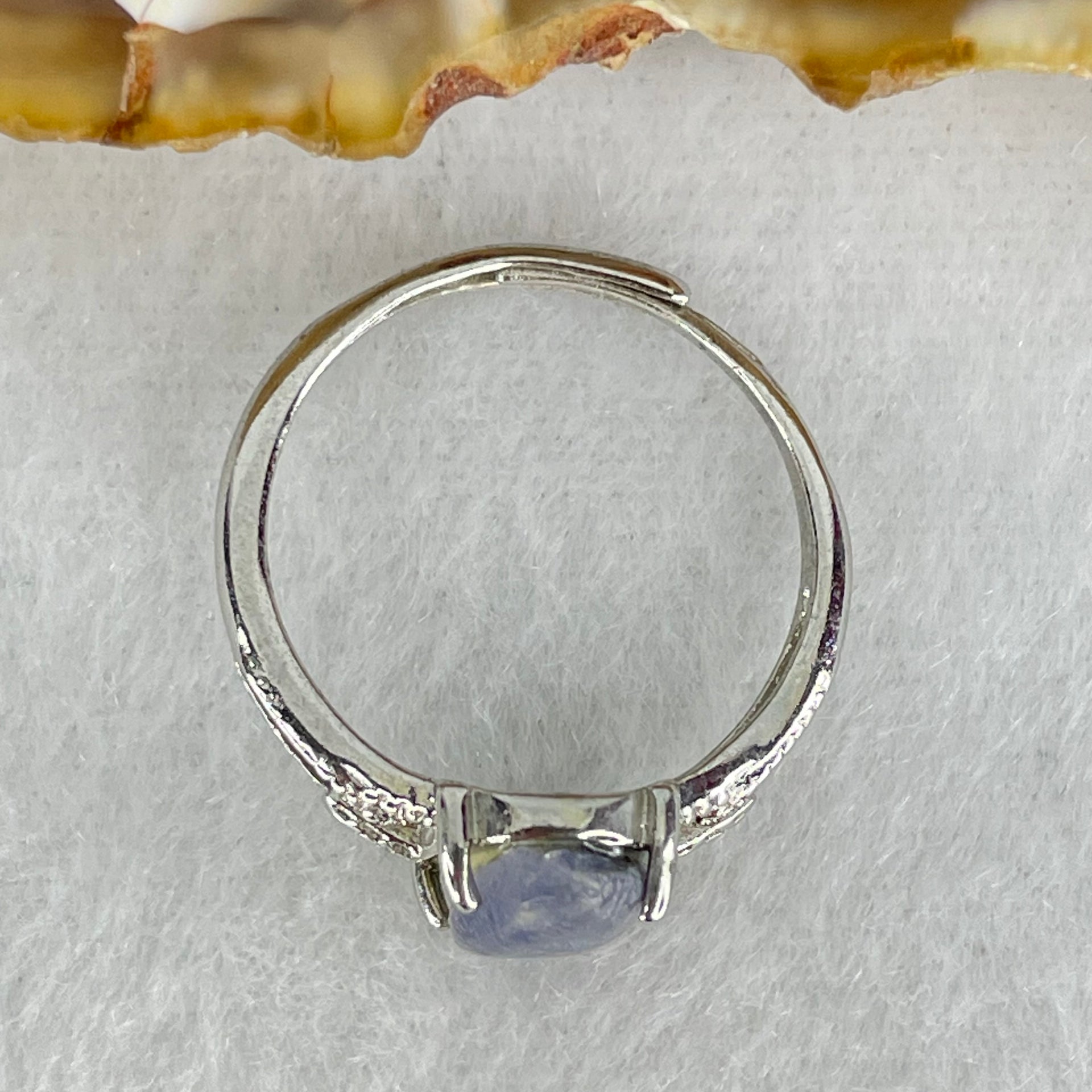 Rare Above Average Natural Blue Dumortierite Rutilated Quartz in S925 Sliver Ring (Adjustable Size) 1.54g 11.0 by 6.2 by 3.0mm - Huangs Jadeite and Jewelry Pte Ltd
