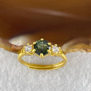 Natural Green Tourmaline with Crystals In S925 Sliver Gold Color Ring (Adjustable Size) 1.59g 3.6 by 2.6mm - Huangs Jadeite and Jewelry Pte Ltd