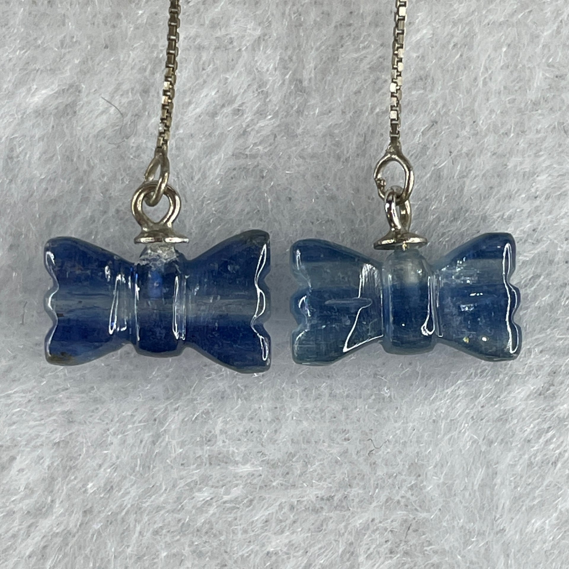 Good Grade Natural Blue Kyanite Candy Shape in S925 Sliver Earring 2.05g 12.9 by 7.0 by 3.8mm - Huangs Jadeite and Jewelry Pte Ltd