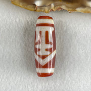 Natural Powerful Tibetan Old Oily Red White Agate One Eye Gold Metal Element Dzi Bead Heavenly Master (Tian Zhu) 一眼金天珠 11.08g 37.6 by 13.6mm - Huangs Jadeite and Jewelry Pte Ltd