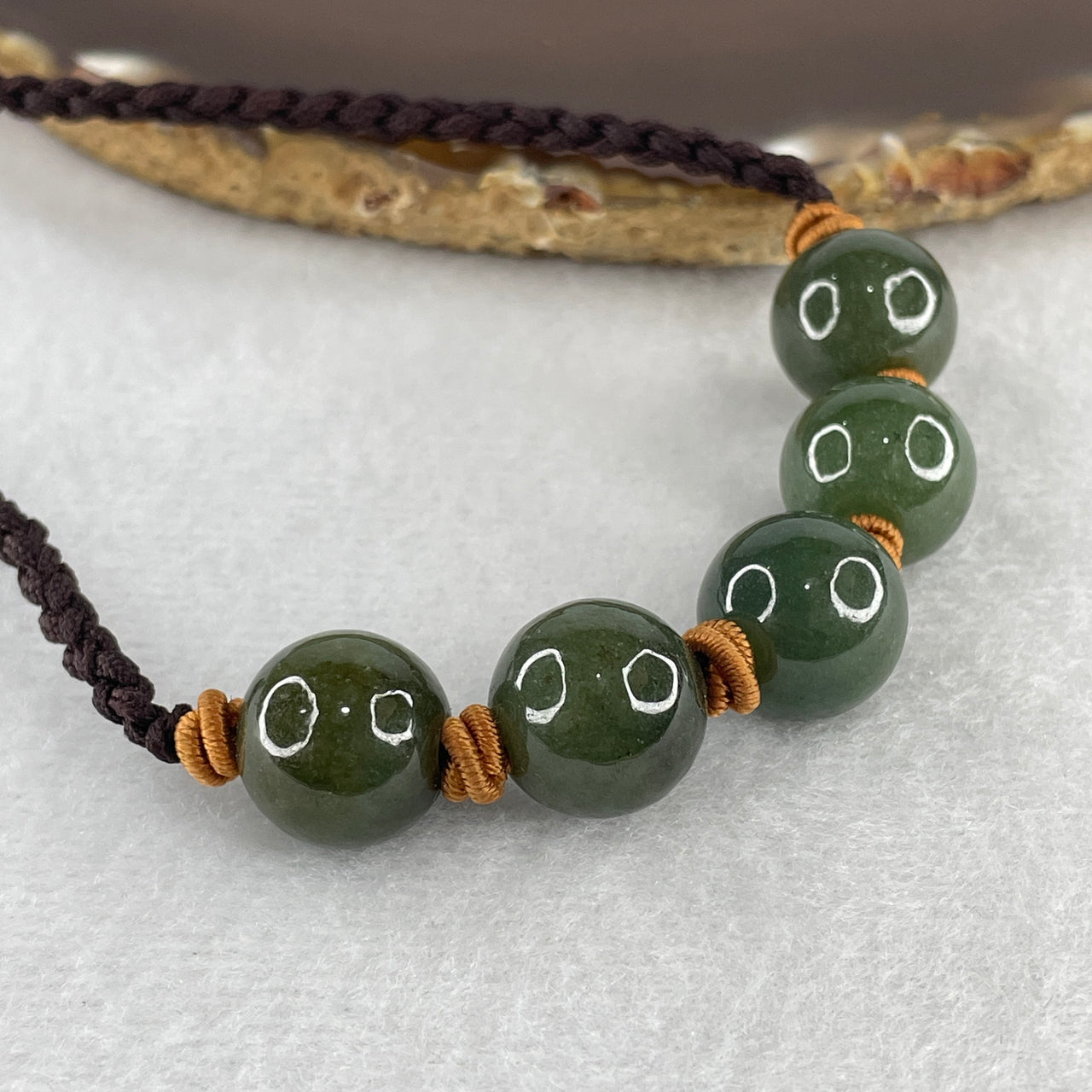 Natural Grade A Green Jadeite 5 Beads String Necklace – Large 14.0mm Beads – 25.19g Untreated Jade