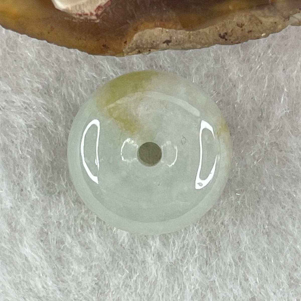 Natural Type A Jelly Light Green with Yellow Patches Jadeite Ping An Kou Pendant | 12mm Plump Translucent Jade Peace Disc Talisman (1.87g | 12.1 x 6.2mm) - Huangs Jadeite and Jewelry Pte Ltd